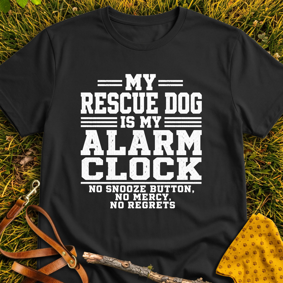 Alarm Clock T-shirt T-shirt in Black - Furever Mode rescue dog tee