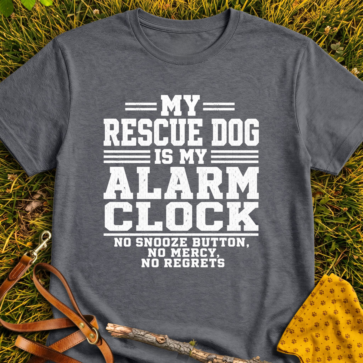 Alarm Clock T-shirt T-shirt in Dark Heather - Furever Mode rescue dog tee