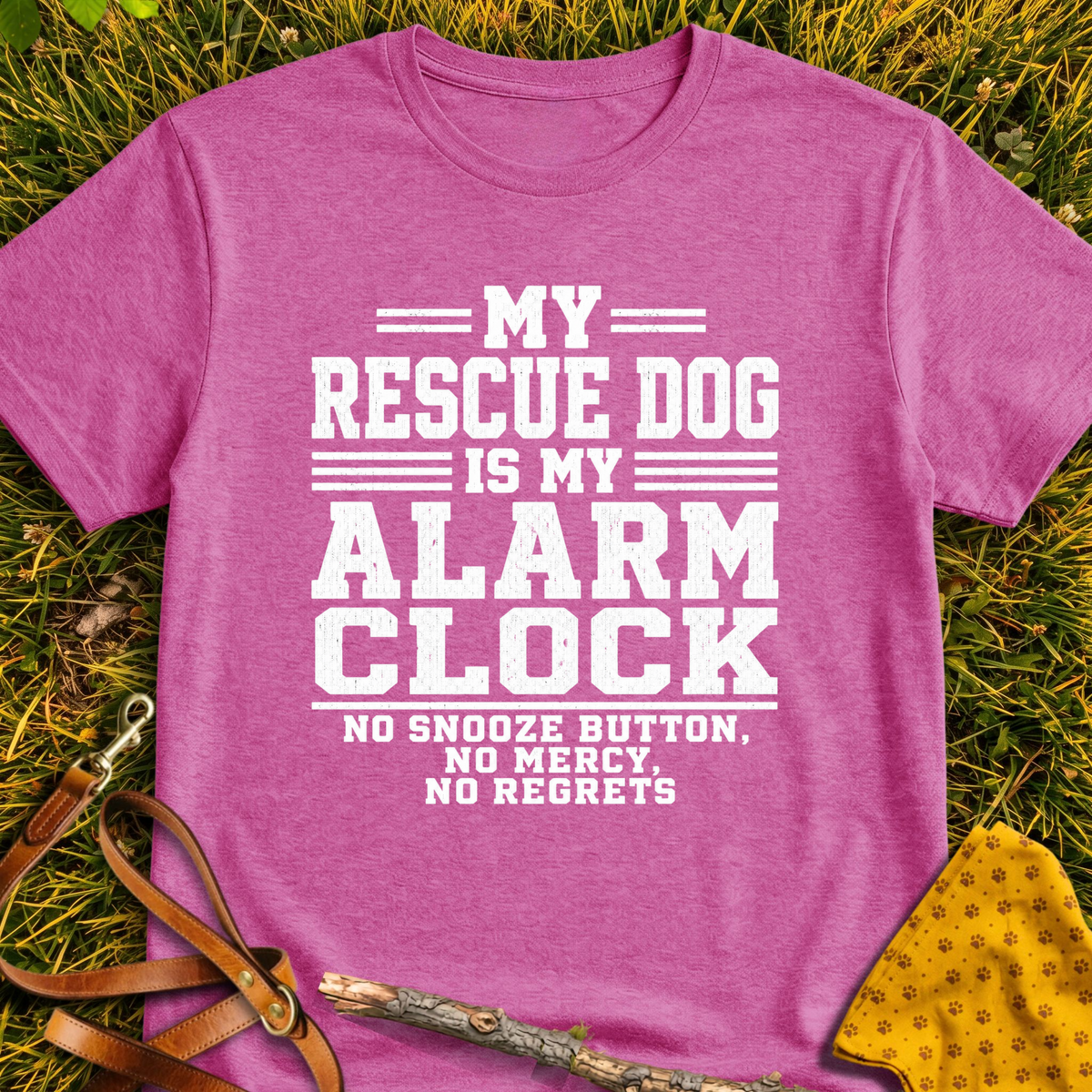 Alarm Clock T-shirt T-shirt in Heather Berry - Furever Mode rescue dog tee