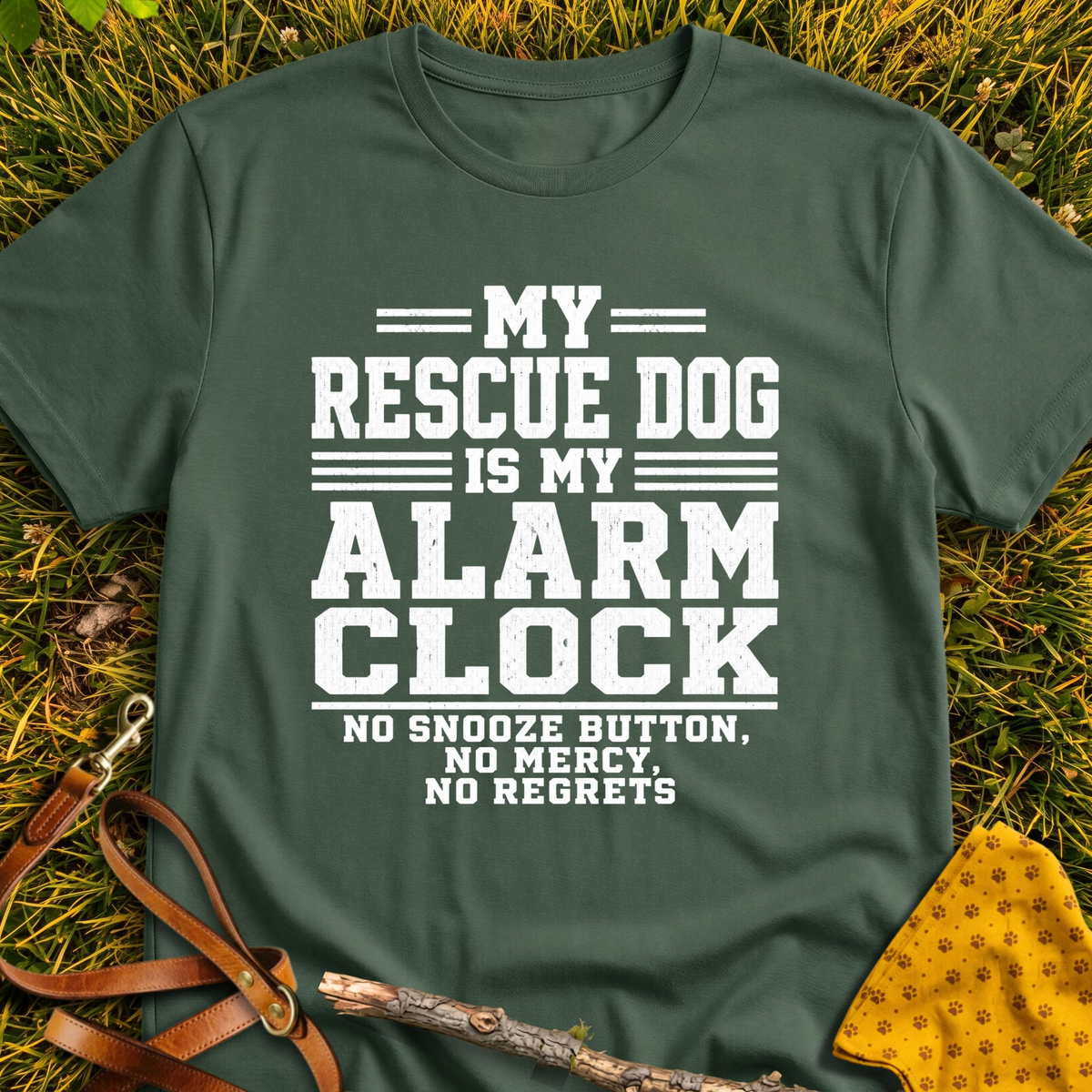 Alarm Clock T-shirt T-shirt in Military Green - Furever Mode rescue dog tee