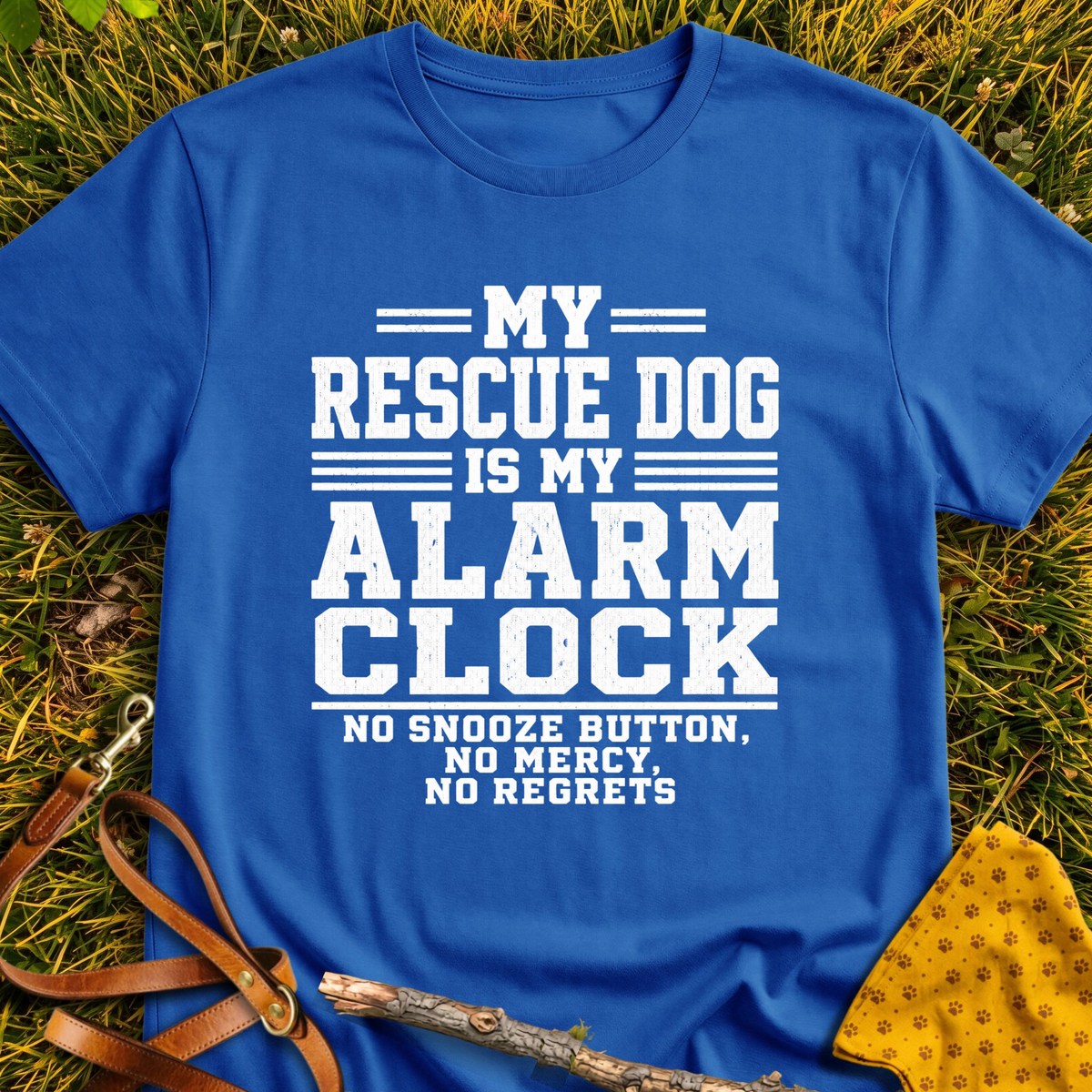 Alarm Clock T-shirt T-shirt in Royal - Furever Mode rescue dog tee