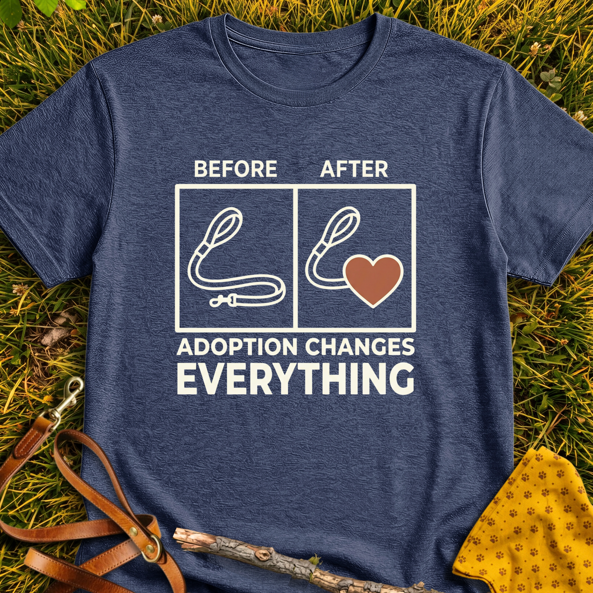 Before & After T-shirt T-shirt in Heather Navy - Furever Mode rescue dog tee