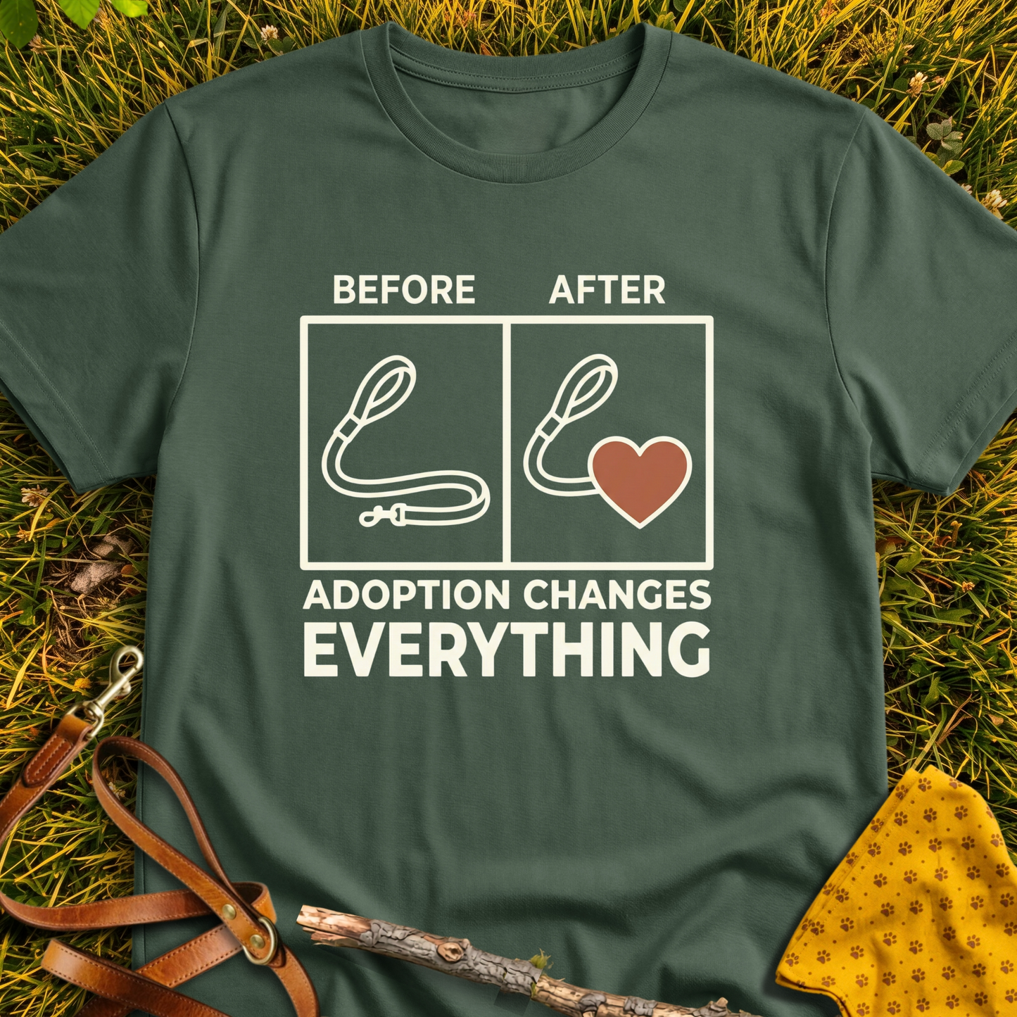 Before & After T-shirt T-shirt in Military Green - Furever Mode rescue dog tee