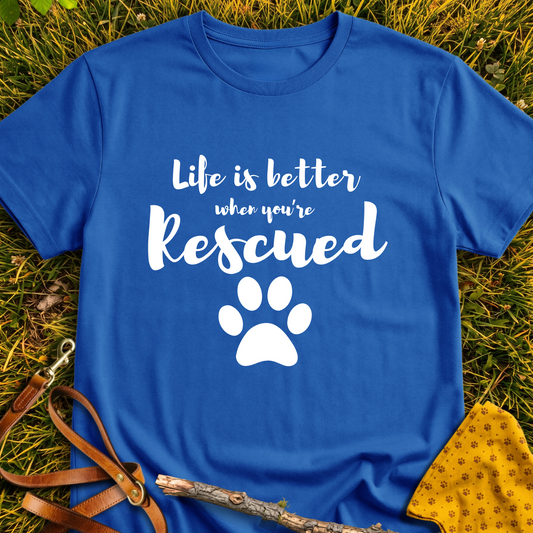 Better When Rescued T-shirt T-shirt in Royal - Furever Mode rescue dog tee