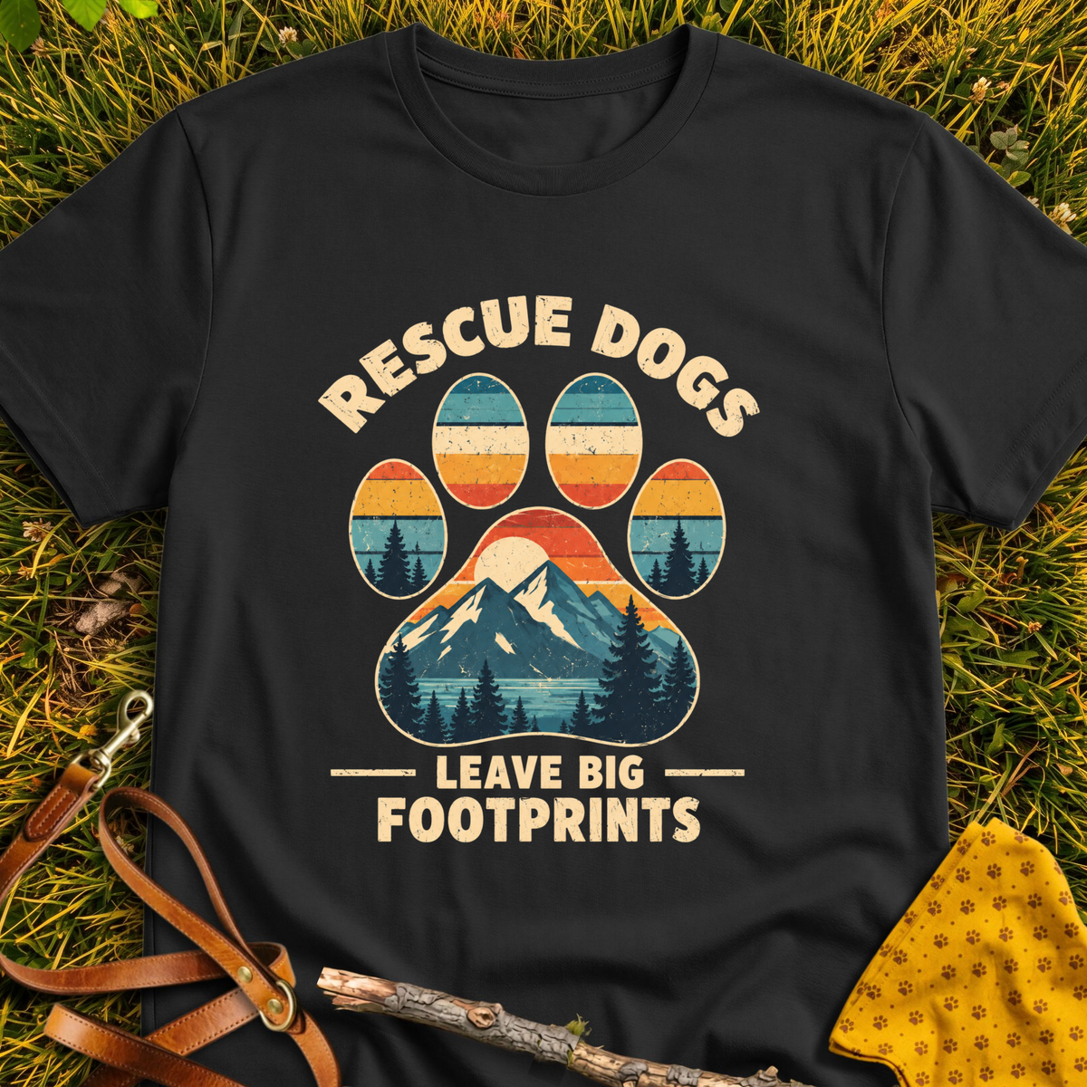 Big Footprints T-shirt T-shirt in Black - Furever Mode rescue dog tee