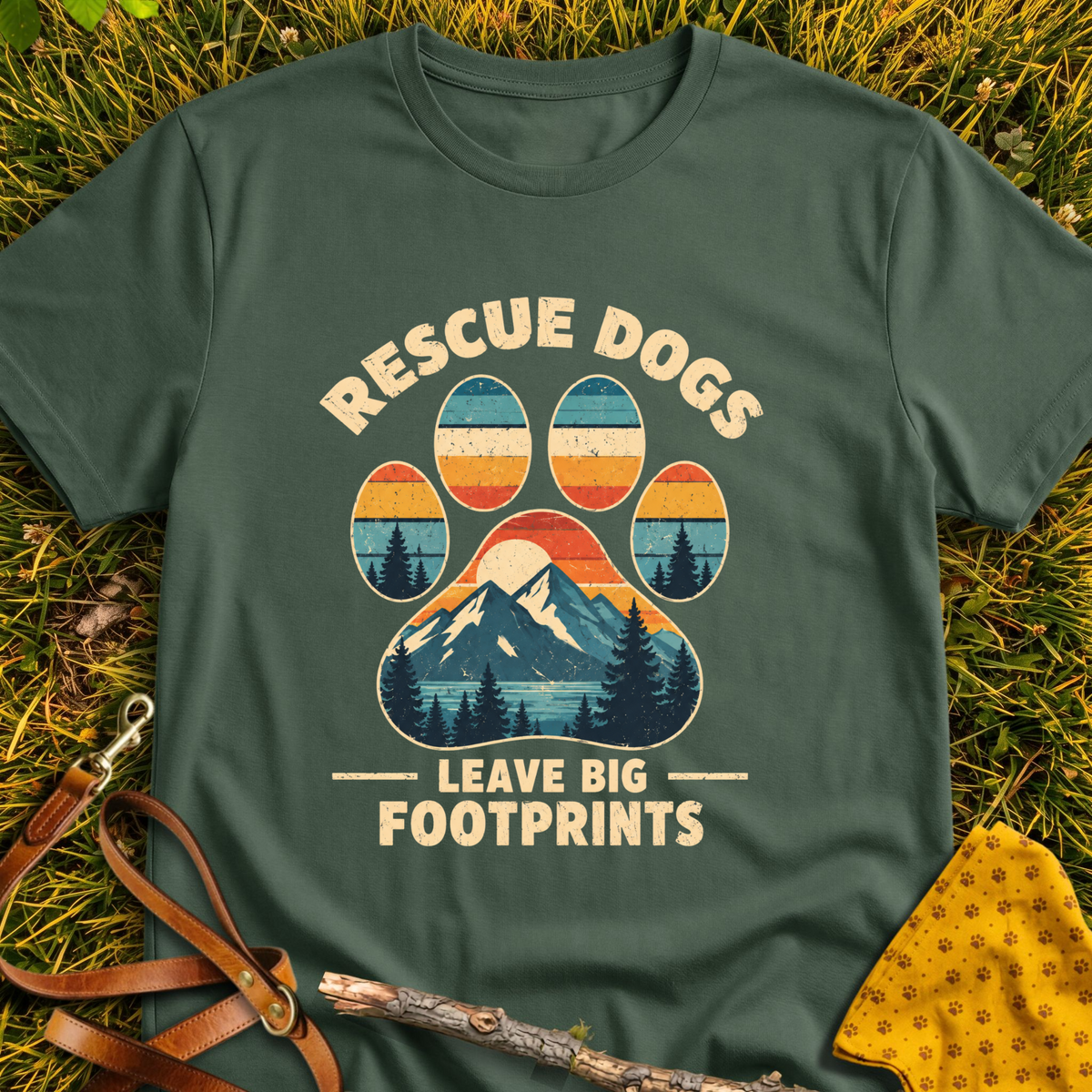 Big Footprints T-shirt T-shirt in Military Green - Furever Mode rescue dog tee