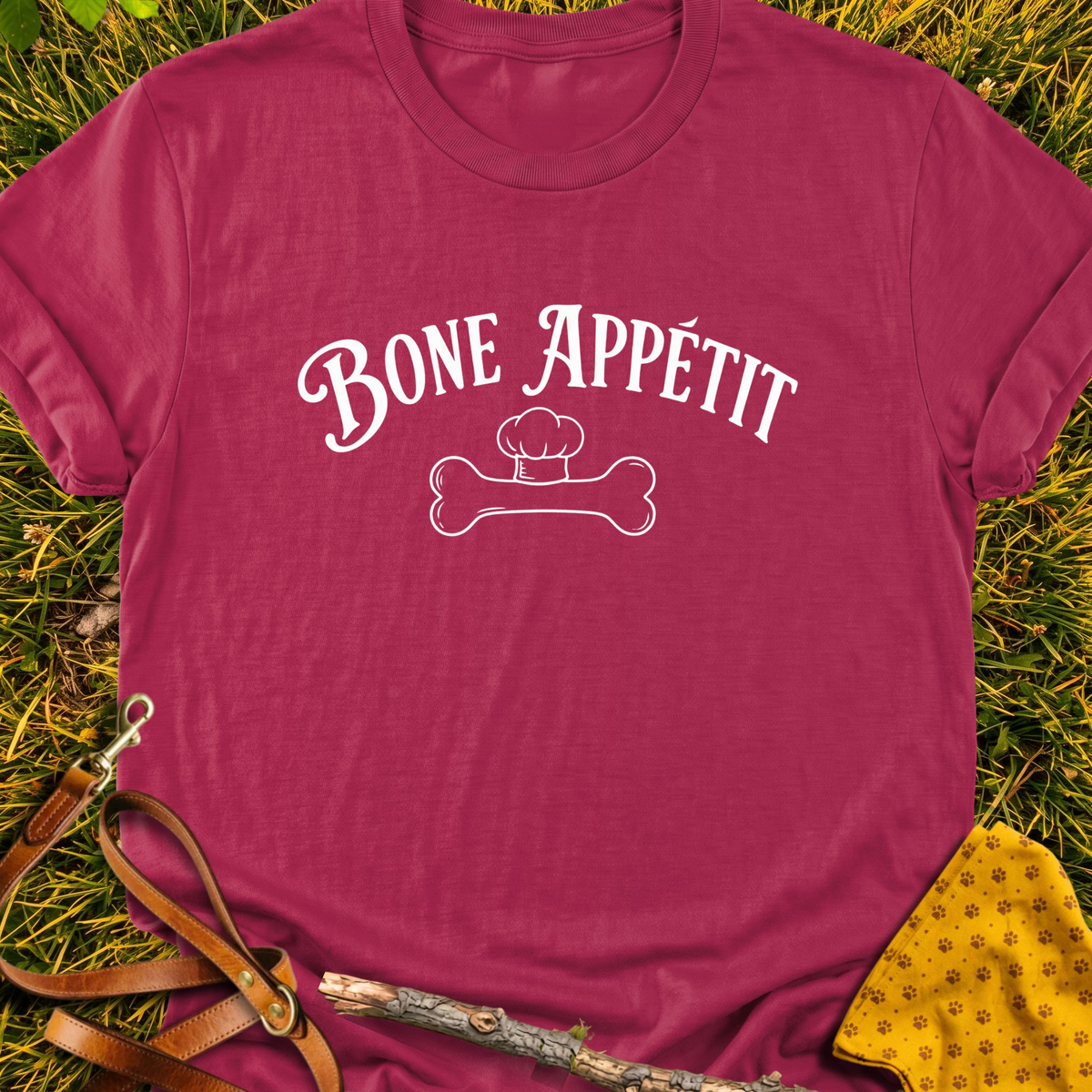 Bone Appetit T-shirt T-shirt in Cardinal Red - Furever Mode rescue dog tee