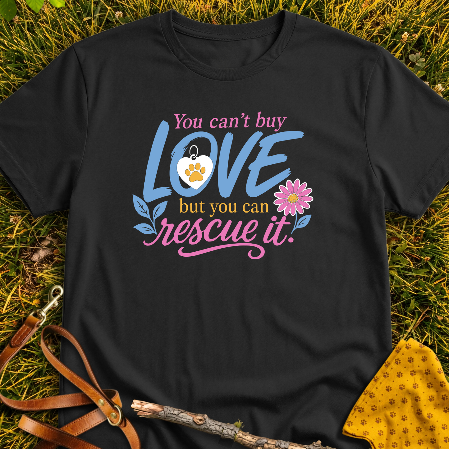 Can't Buy Love T-shirt T-shirt in Black - Furever Mode rescue dog tee