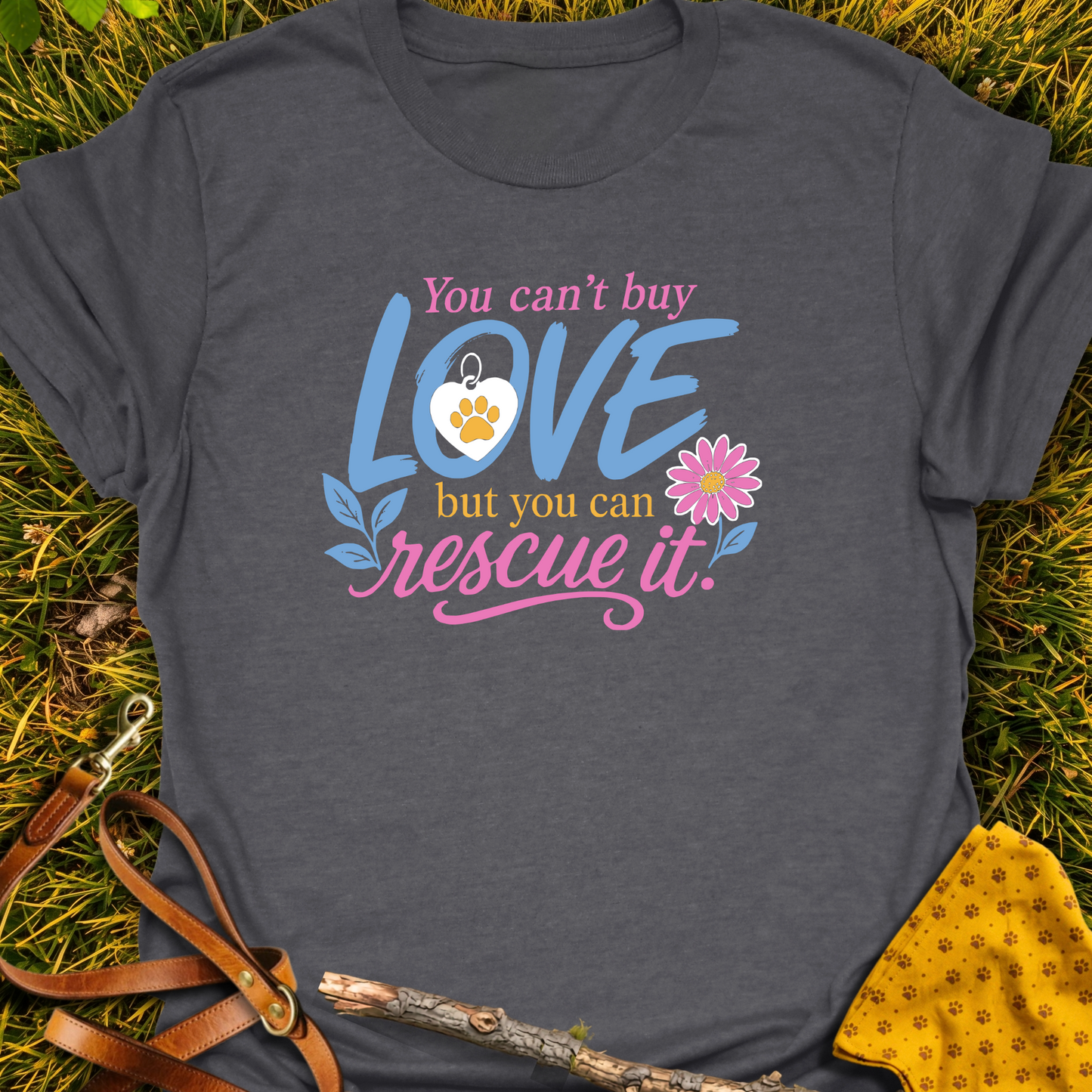 Can't Buy Love T-shirt T-shirt in Dark Heather Grey - Furever Mode rescue dog tee