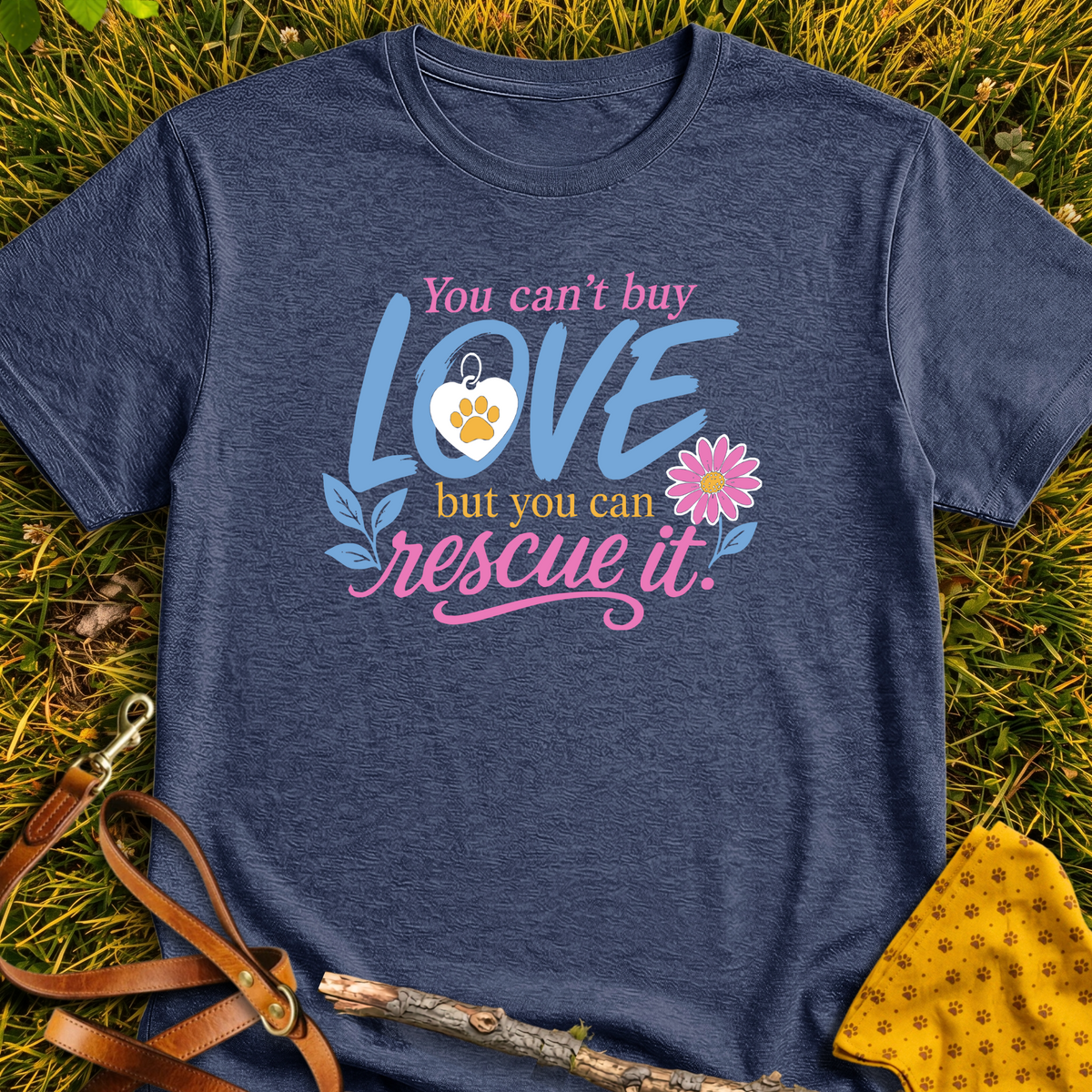 Can't Buy Love T-shirt T-shirt in Heather Navy - Furever Mode rescue dog tee