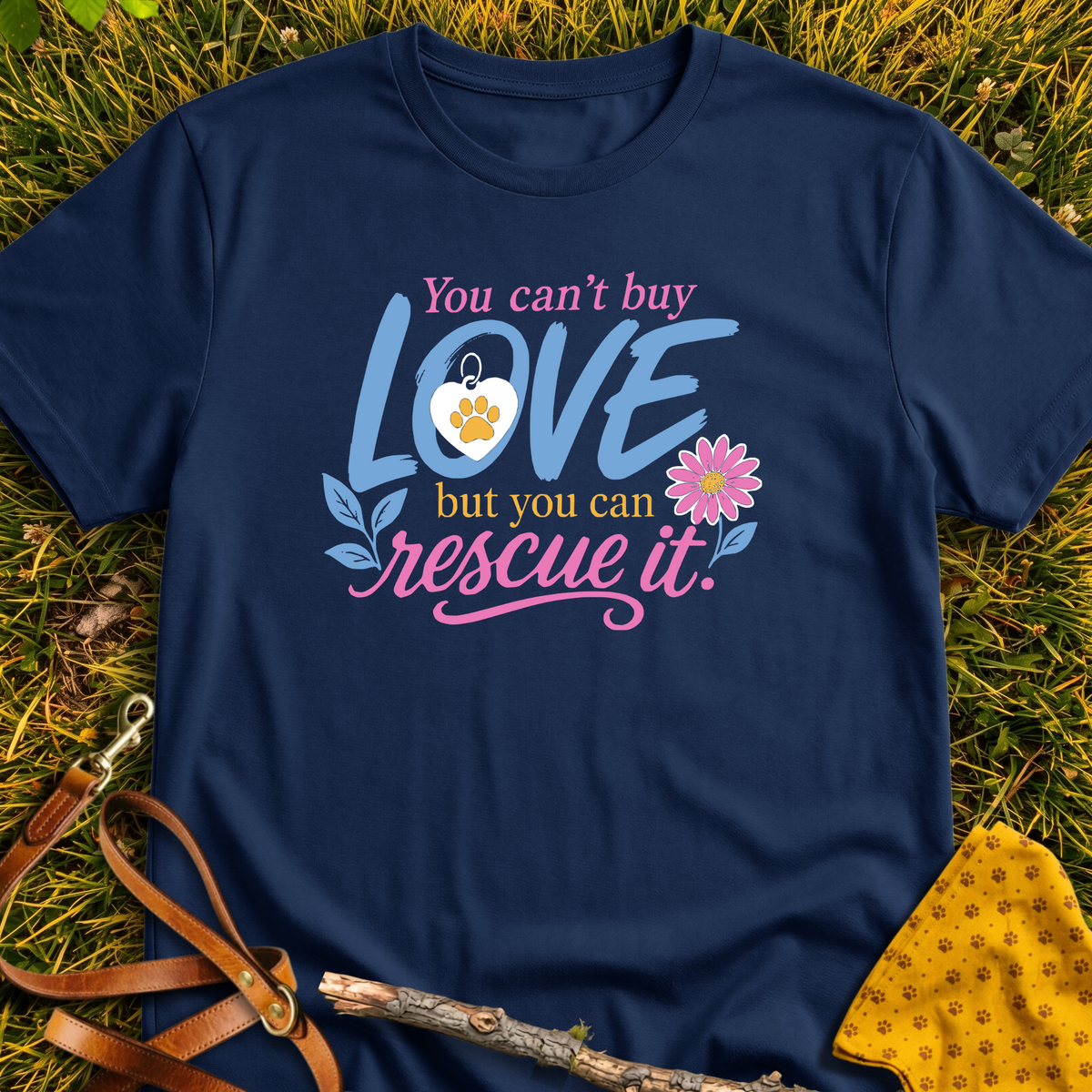 Can't Buy Love T-shirt T-shirt in Navy - Furever Mode rescue dog tee