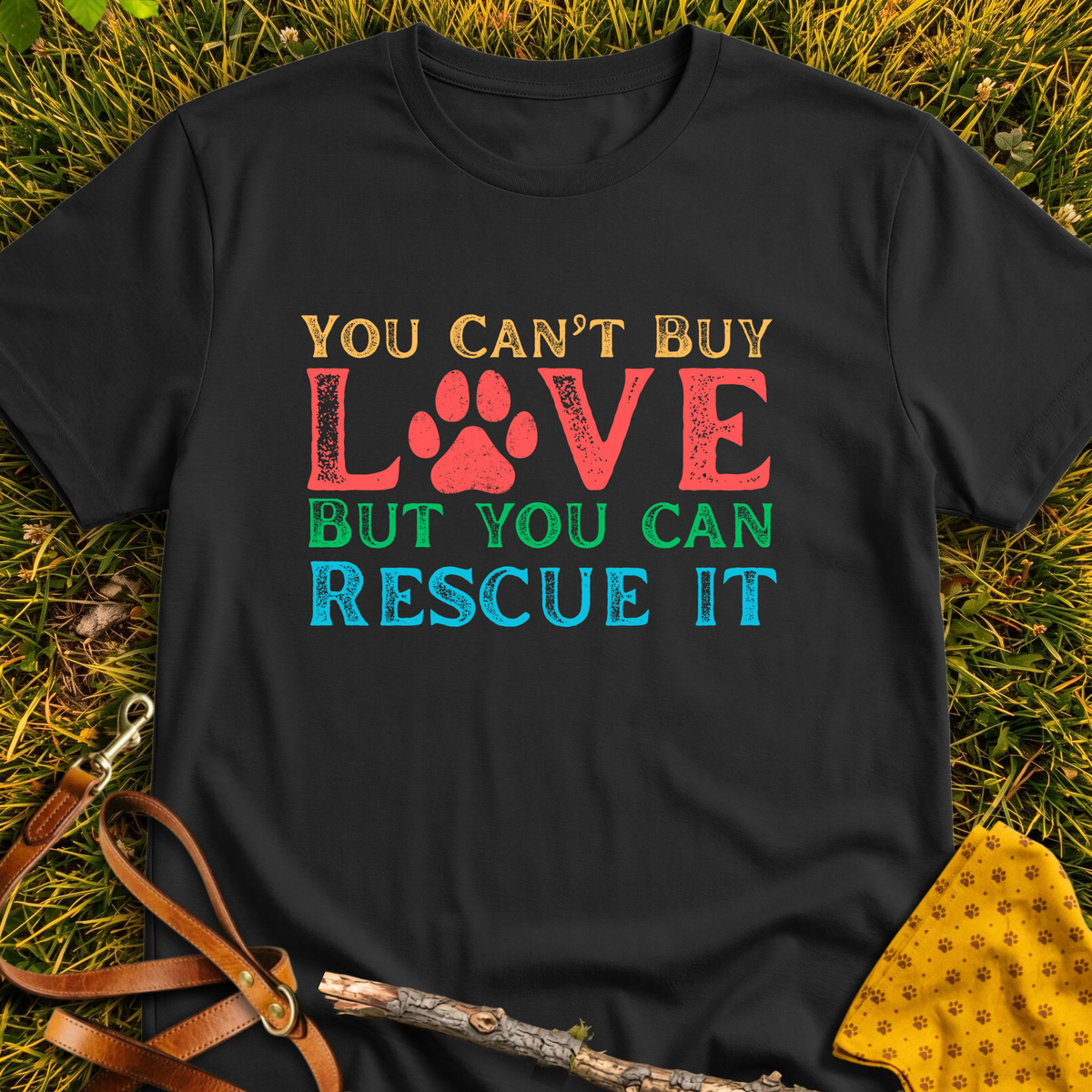 Can't Buy Love but... T-shirt T-shirt in Black - Furever Mode rescue dog tee