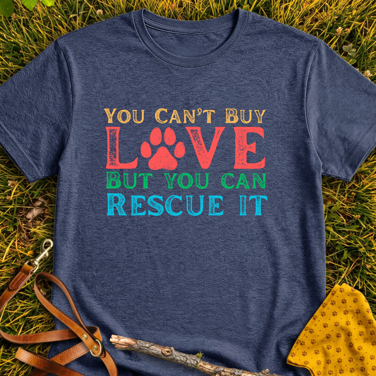 Can't Buy Love but... T-shirt T-shirt in Heather Navy - Furever Mode rescue dog tee