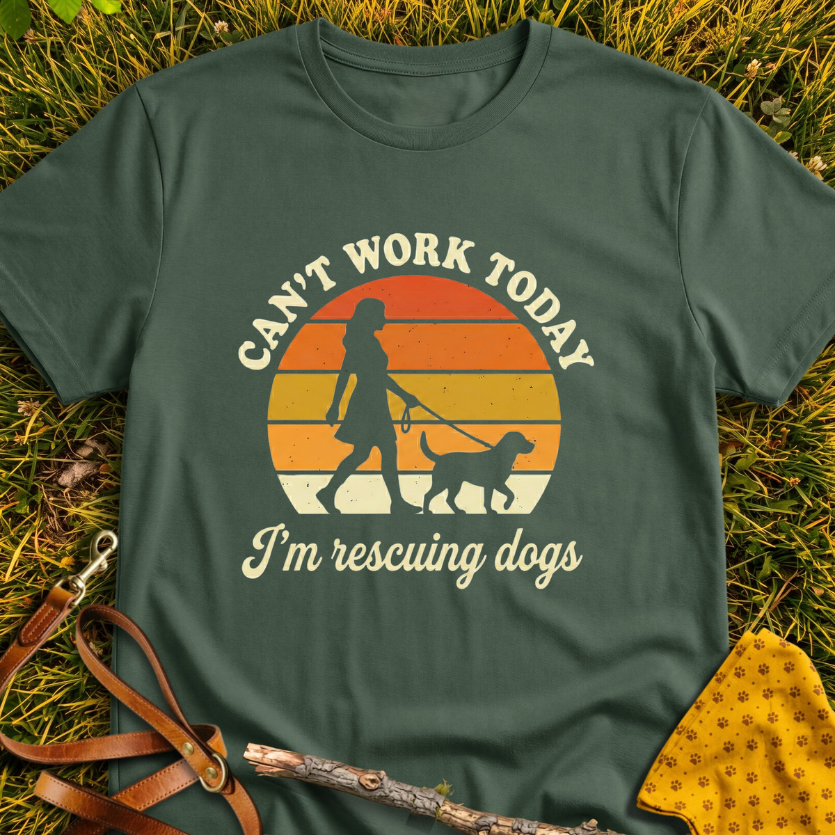 Can't Work T-shirt T-shirt in Military Green - Furever Mode rescue dog tee