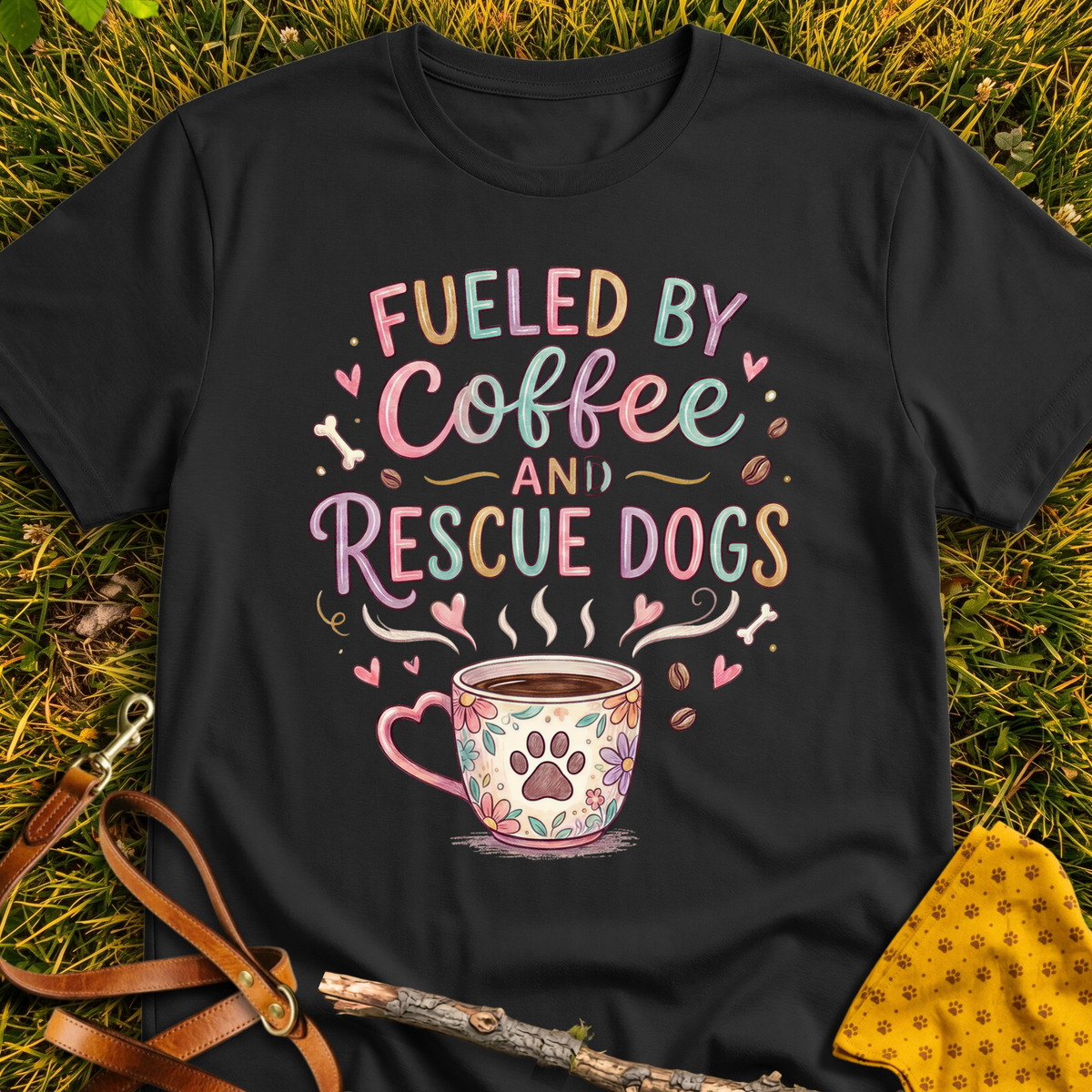 Coffee & Dogs T-shirt T-shirt in Black - Furever Mode rescue dog tee