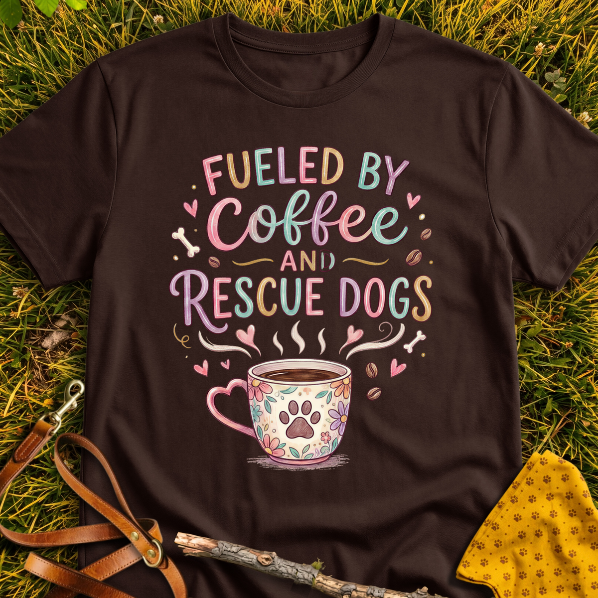 Coffee & Dogs T-shirt T-shirt in Dark Chocolate - Furever Mode rescue dog tee