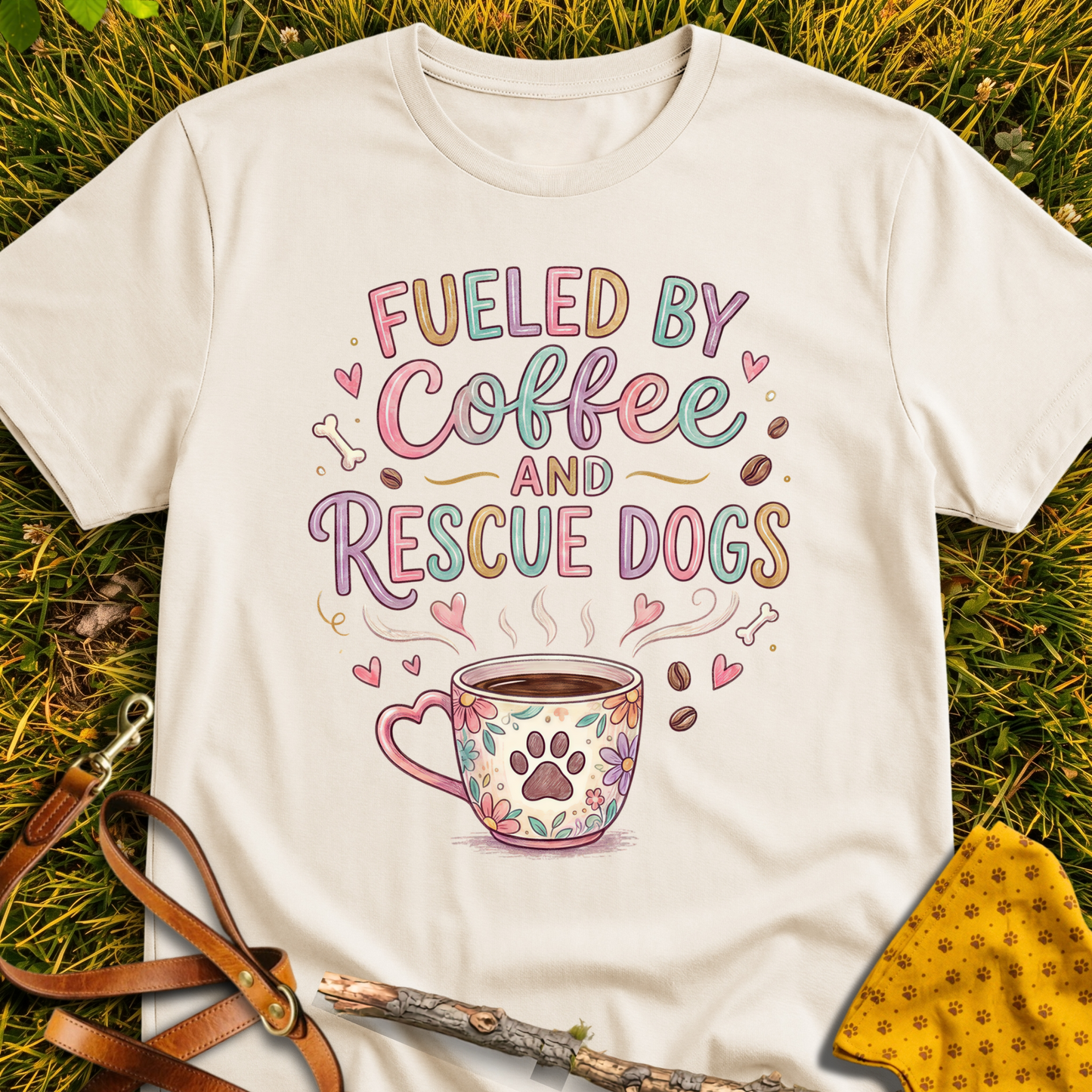 Coffee & Dogs T-shirt T-shirt in Natural - Furever Mode rescue dog tee