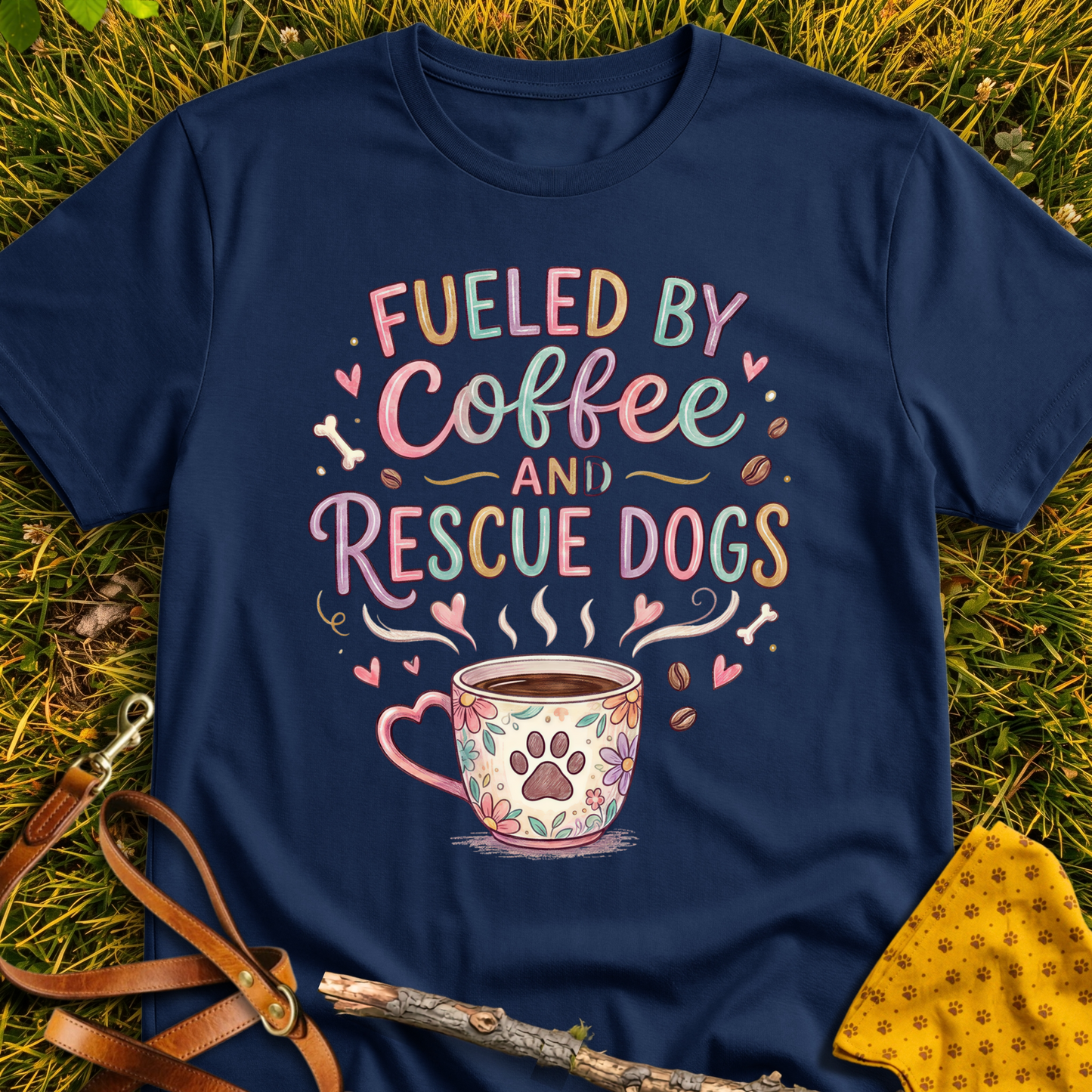 Coffee & Dogs T-shirt T-shirt in Navy - Furever Mode rescue dog tee