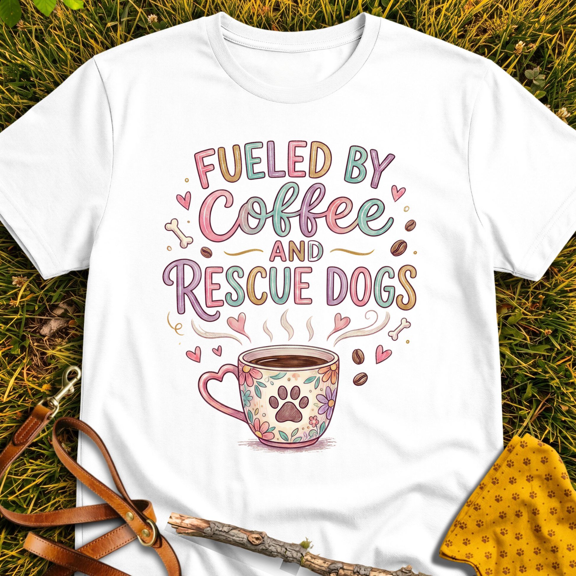 Coffee & Dogs T-shirt T-shirt in White - Furever Mode rescue dog tee