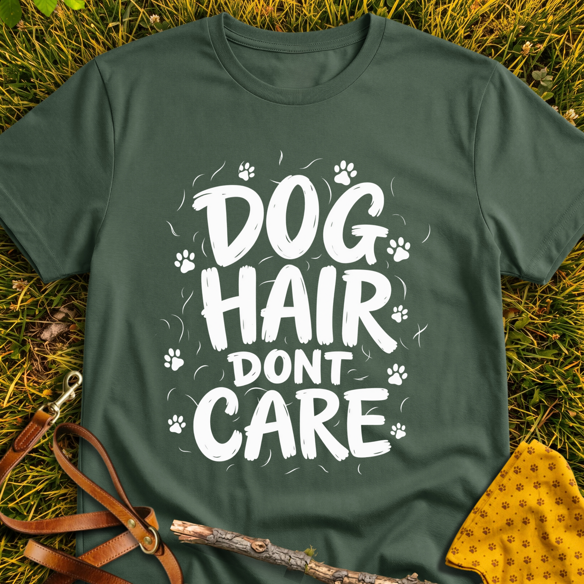 Dog Hair Don't Care T-shirt T-shirt in Military Green - Furever Mode rescue dog tee