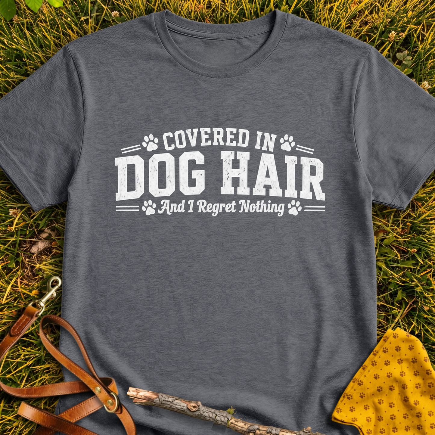 Dog Hair No Regrets T-shirt T-shirt in Dark Heather - Furever Mode rescue dog tee
