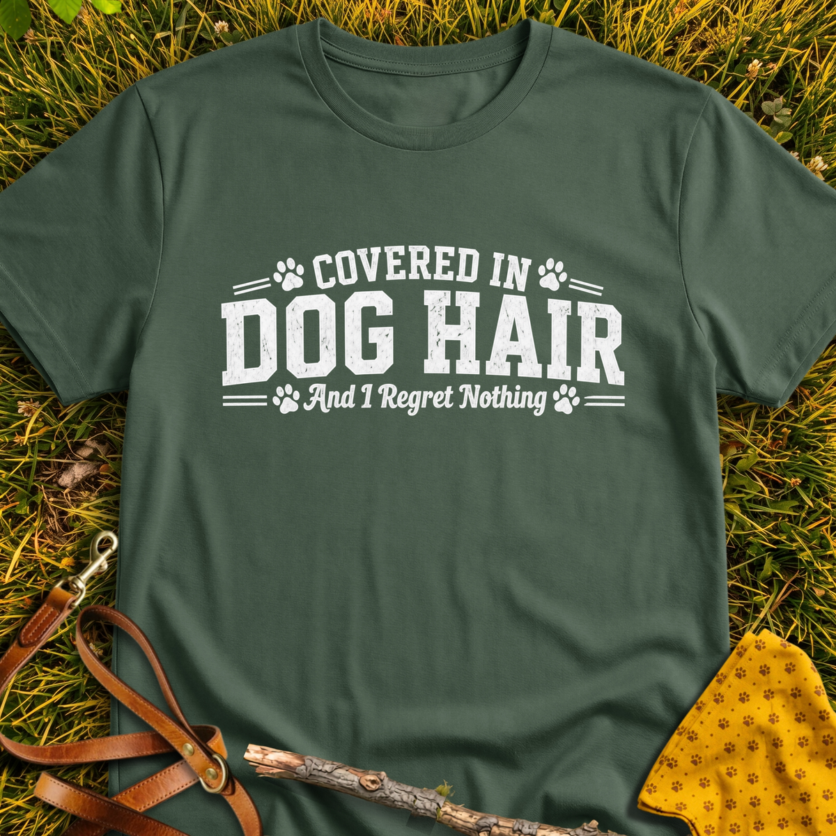 Dog Hair No Regrets T-shirt T-shirt in Military Green - Furever Mode rescue dog tee