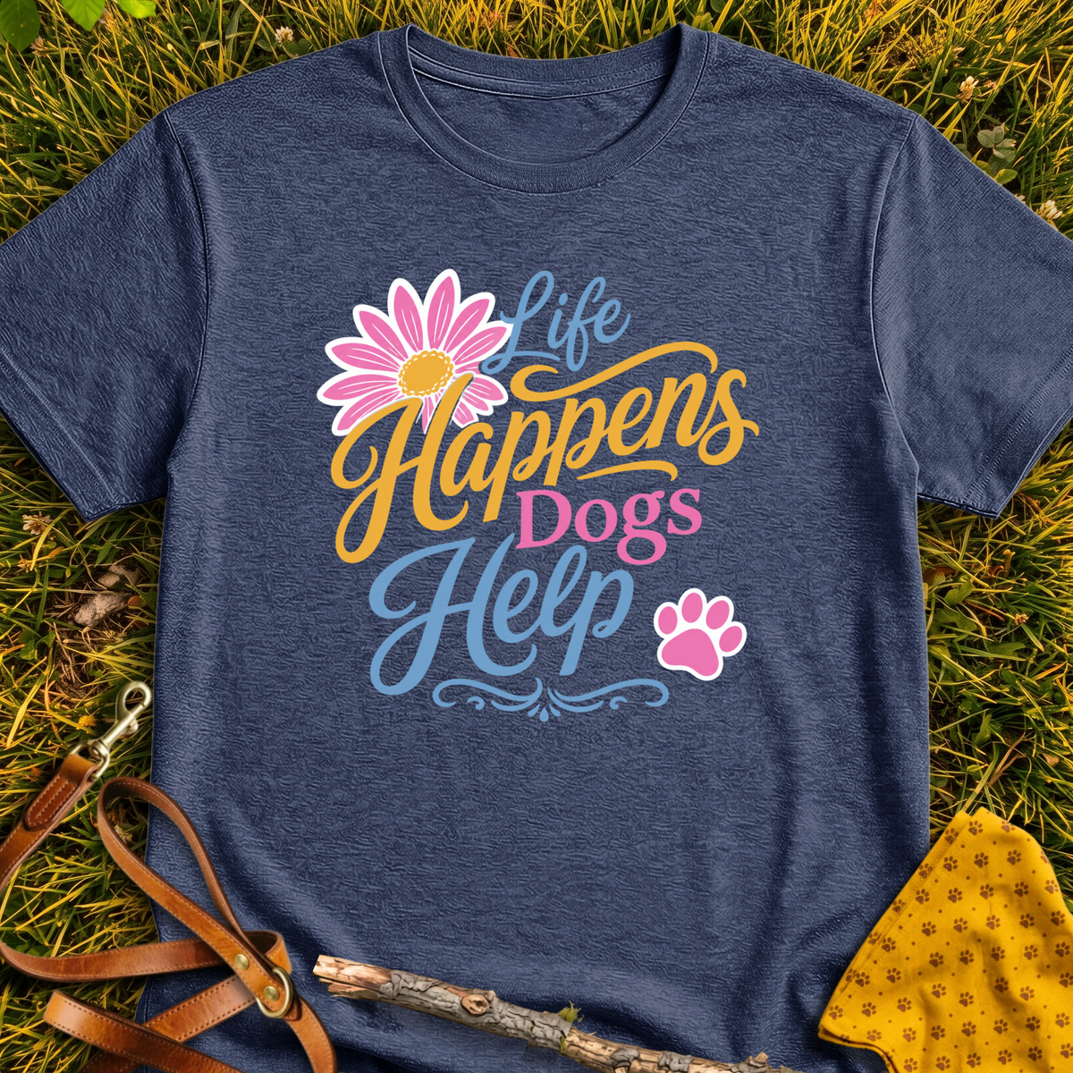 Dogs Help T-shirt T-shirt in Heather Navy - Furever Mode rescue dog tee