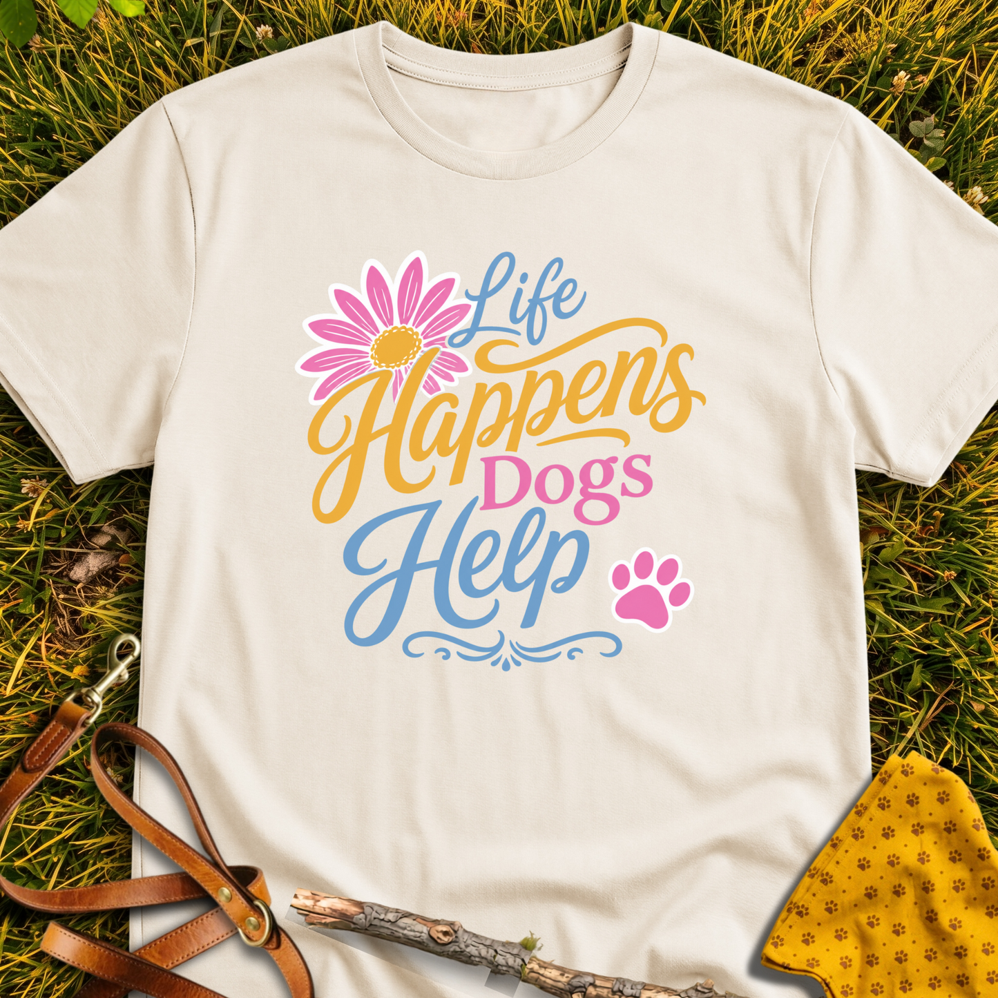 Dogs Help T-shirt T-shirt in Natural - Furever Mode rescue dog tee