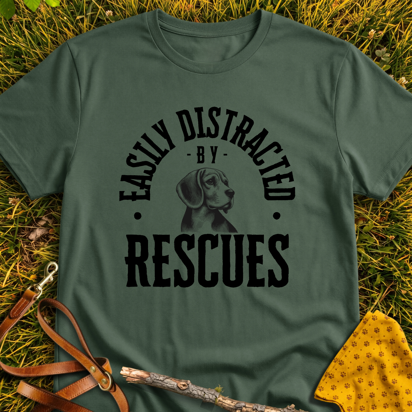 Easily Distracted T-shirt T-shirt in Military Green - Furever Mode rescue dog tee