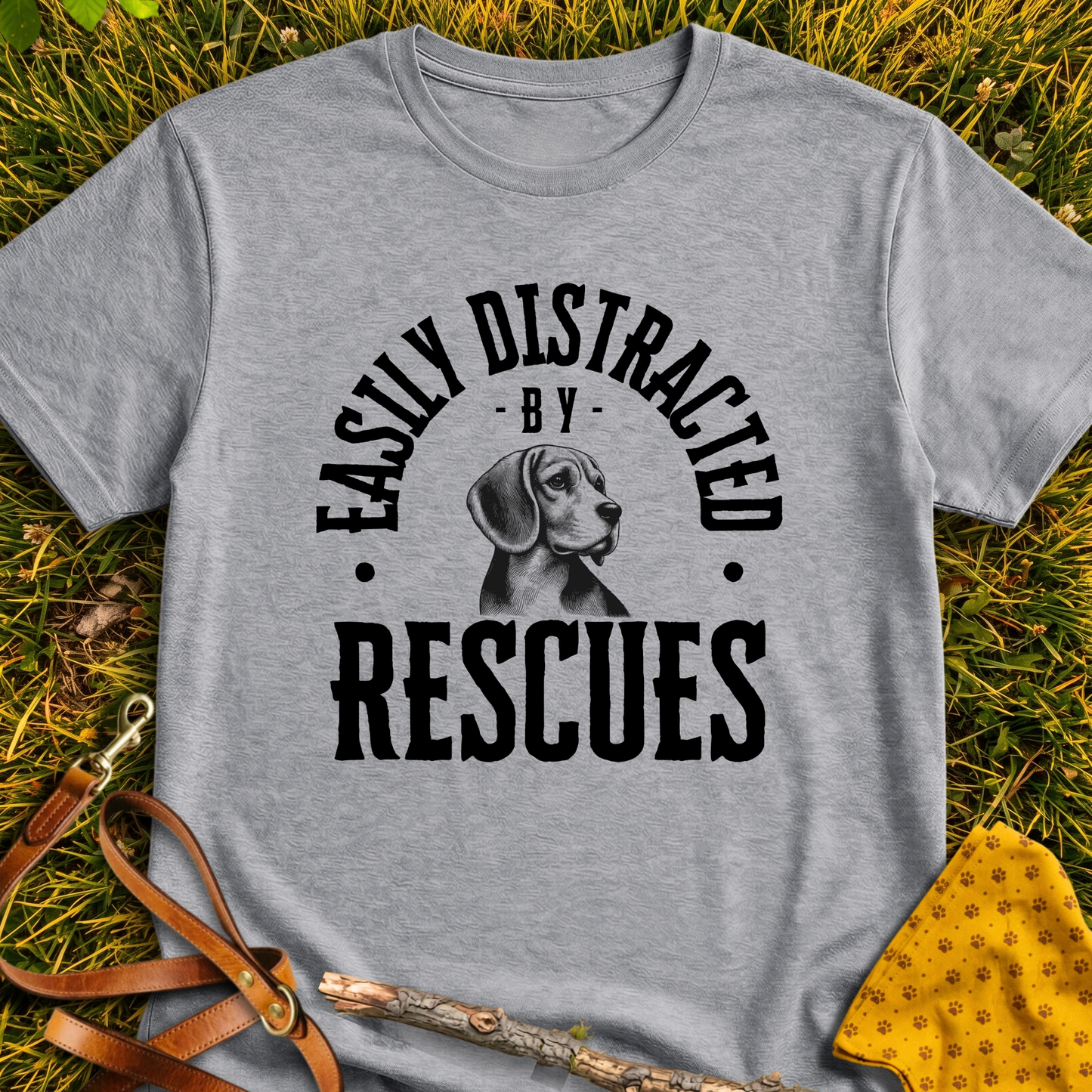Easily Distracted T-shirt T-shirt in Sport Grey - Furever Mode rescue dog tee