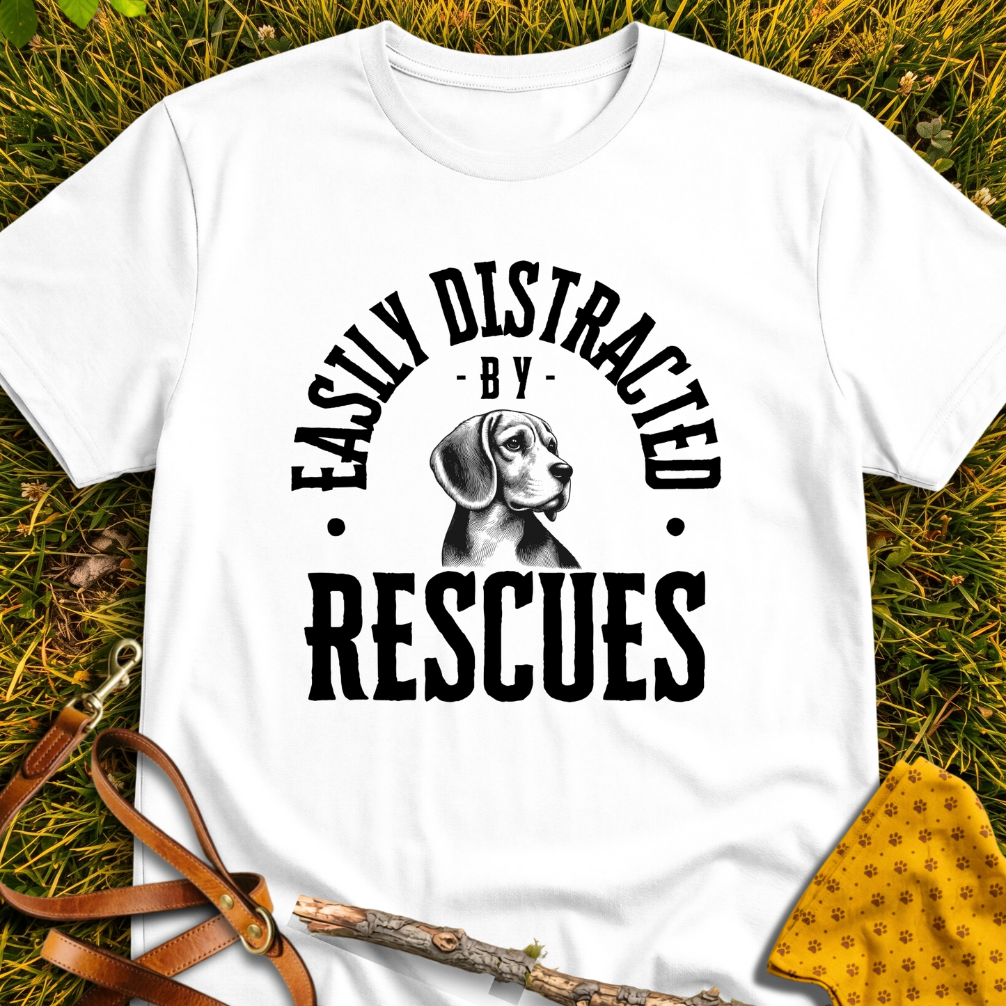 Easily Distracted T-shirt T-shirt in White - Furever Mode rescue dog tee