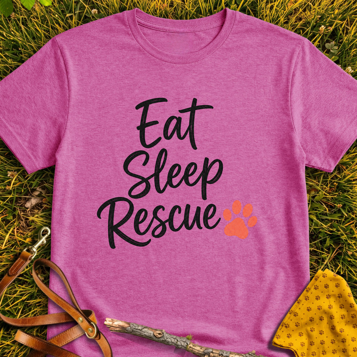 Eat Sleep T-shirt T-shirt in Heather Berry - Furever Mode rescue dog tee