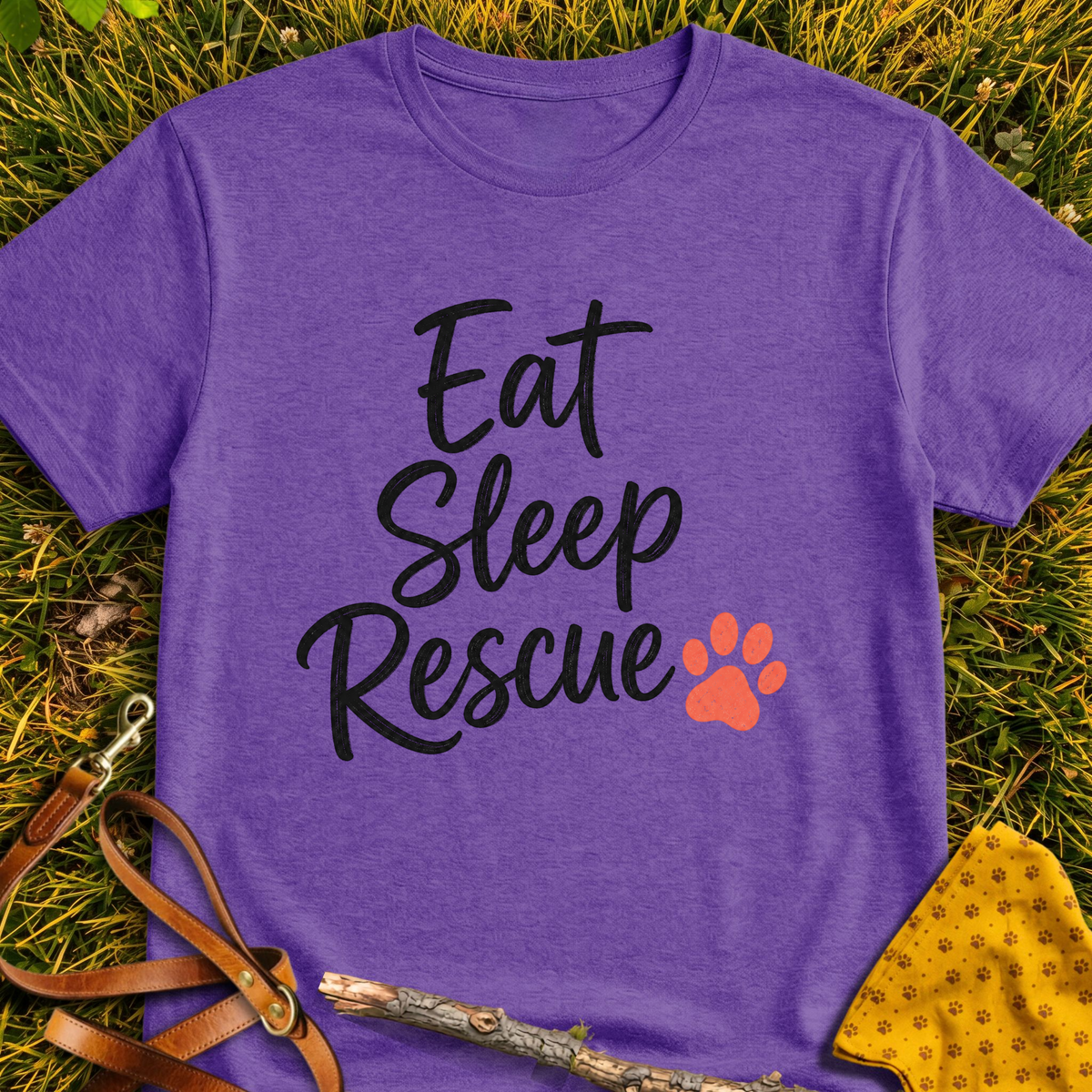 Eat Sleep T-shirt T-shirt in Heather Purple - Furever Mode rescue dog tee