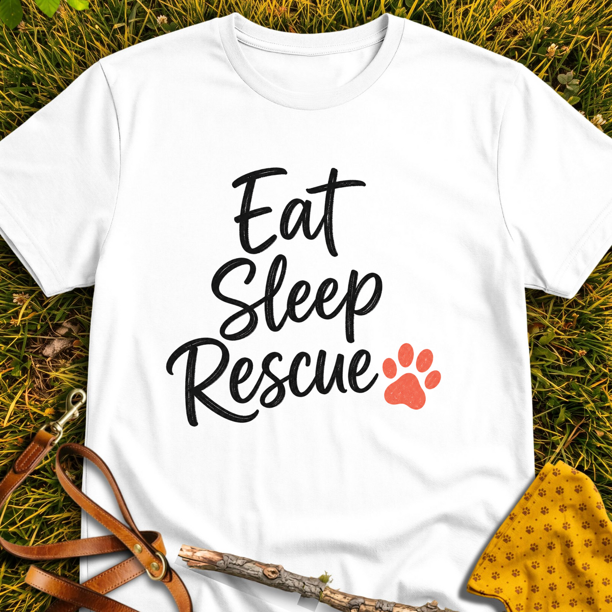 Eat Sleep T-shirt T-shirt in White - Furever Mode rescue dog tee