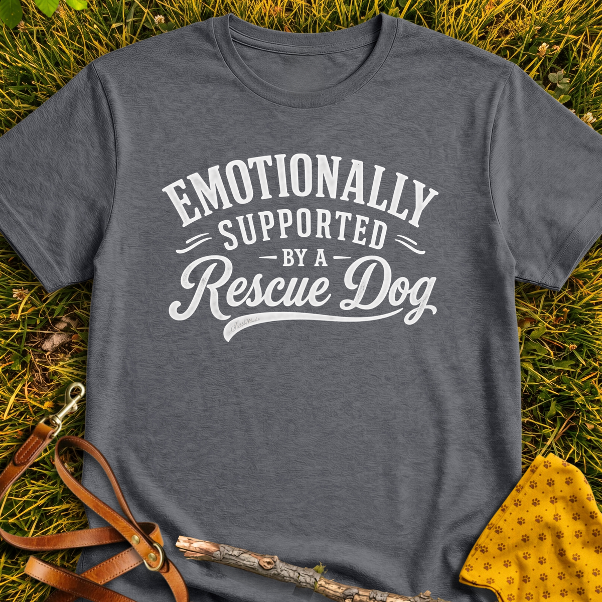 Emotionally Supported T-shirt T-shirt in Dark Heather - Furever Mode rescue dog tee