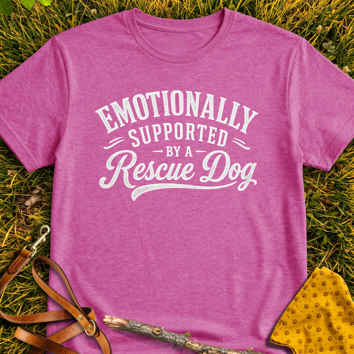 Emotionally Supported T-shirt T-shirt in Heather Berry - Furever Mode rescue dog tee