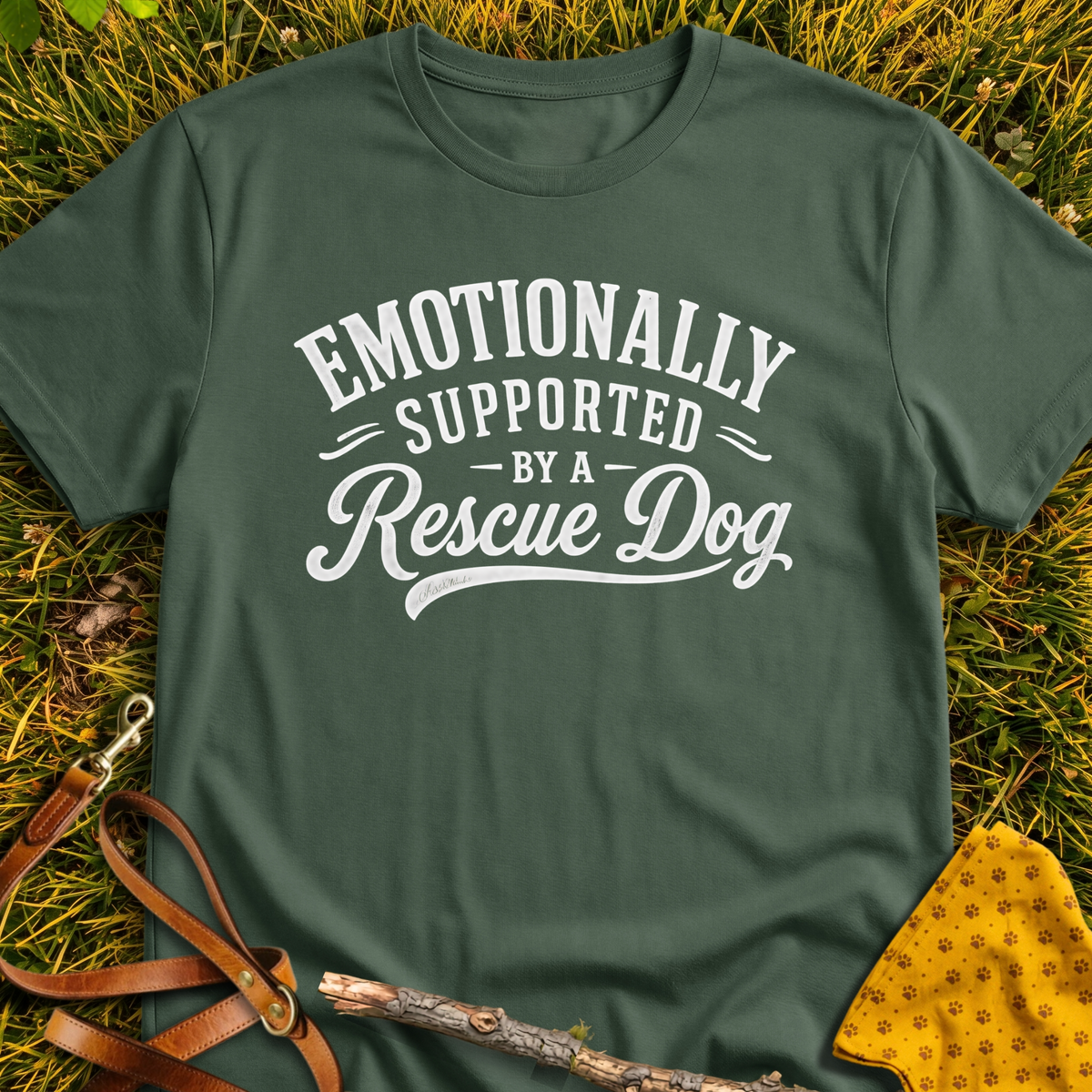 Emotionally Supported T-shirt T-shirt in Military Green - Furever Mode rescue dog tee