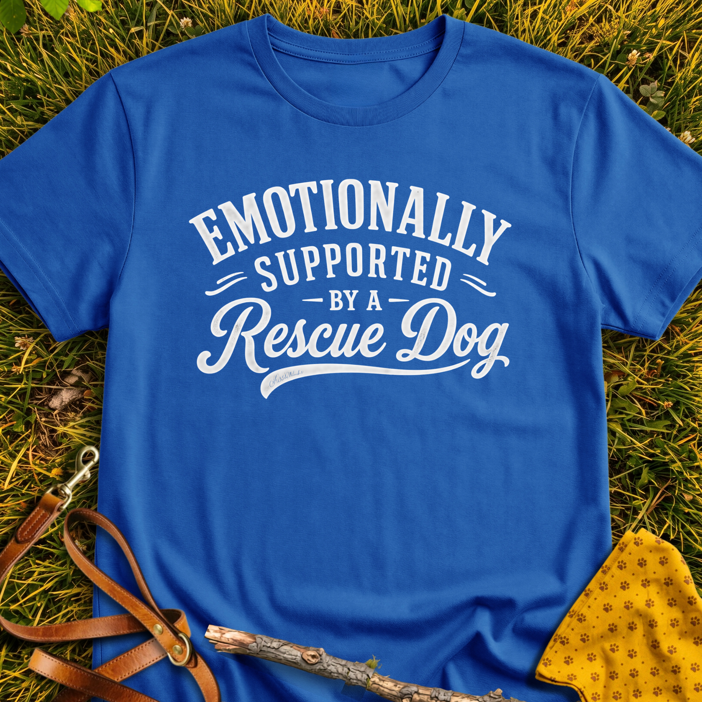 Emotionally Supported T-shirt T-shirt in Royal - Furever Mode rescue dog tee