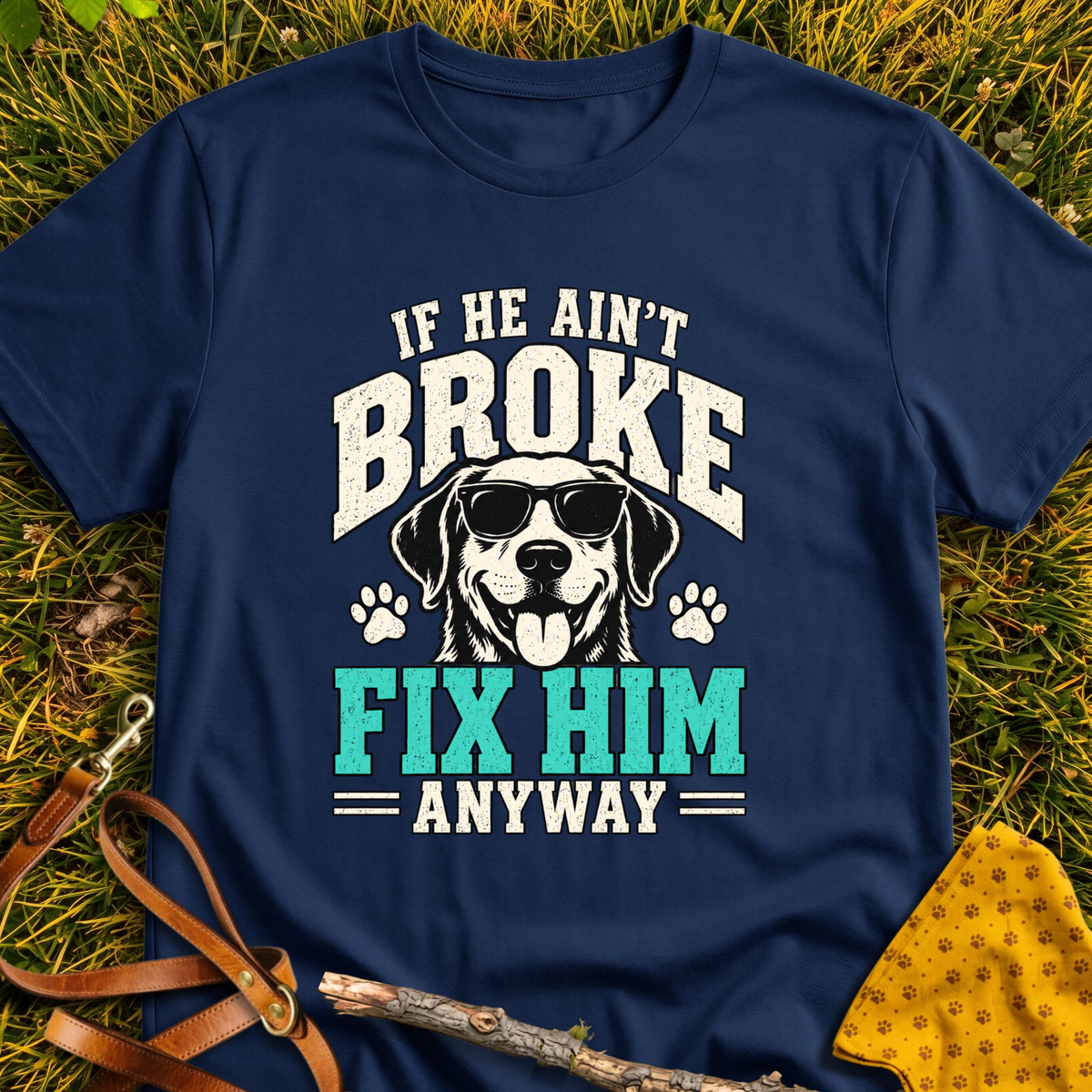 Fix Him T-shirt T-shirt in Navy - Furever Mode rescue dog tee