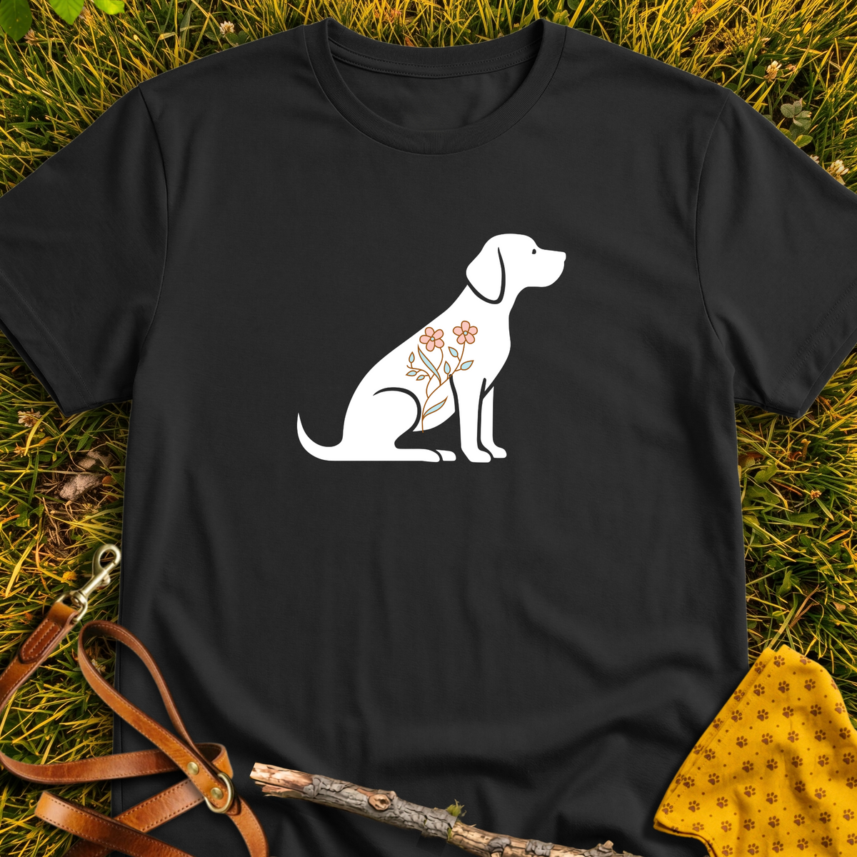 Flower Dog Silhouette T-shirt T-shirt in Black - Furever Mode rescue dog tee