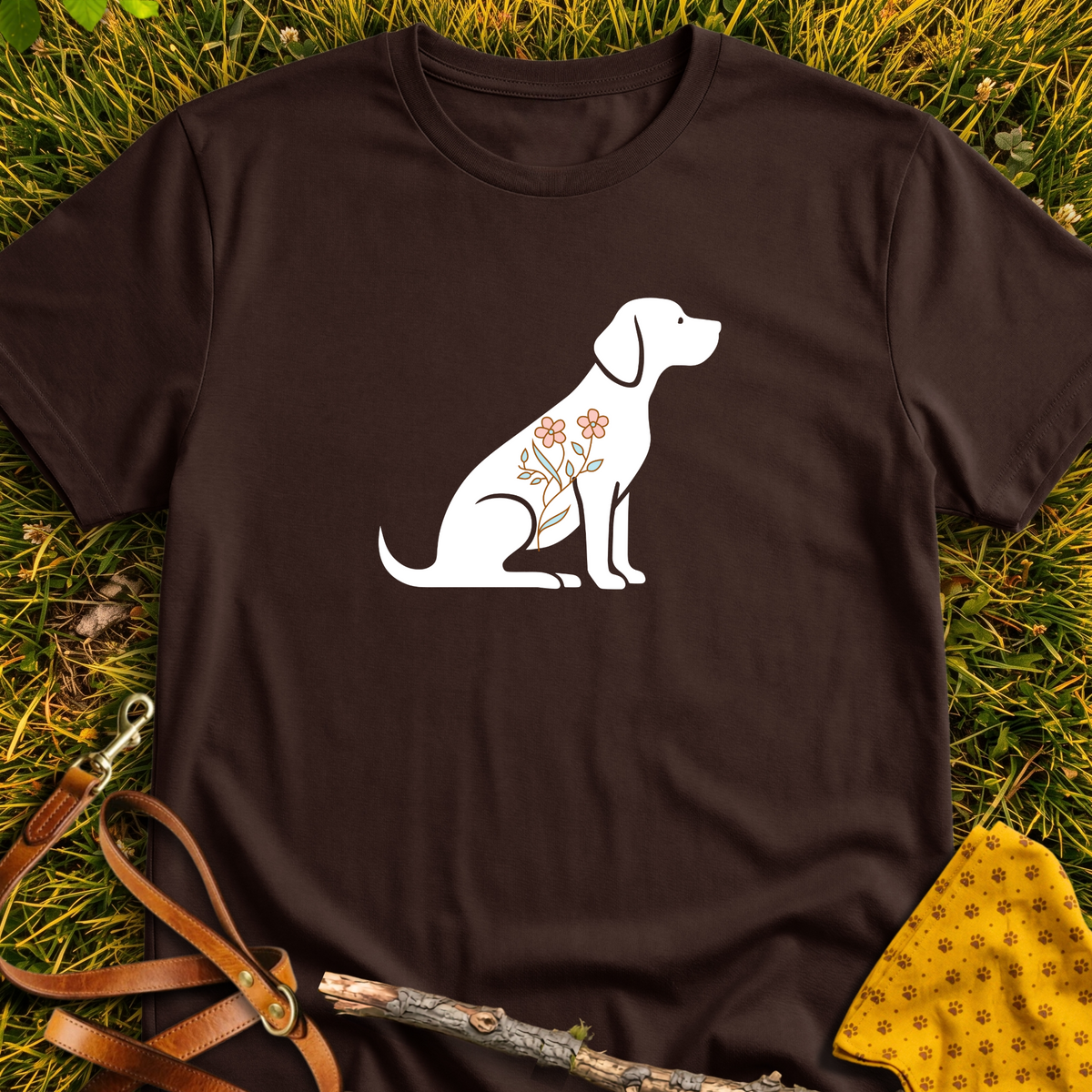 Flower Dog Silhouette T-shirt T-shirt in Dark Chocolate - Furever Mode rescue dog tee