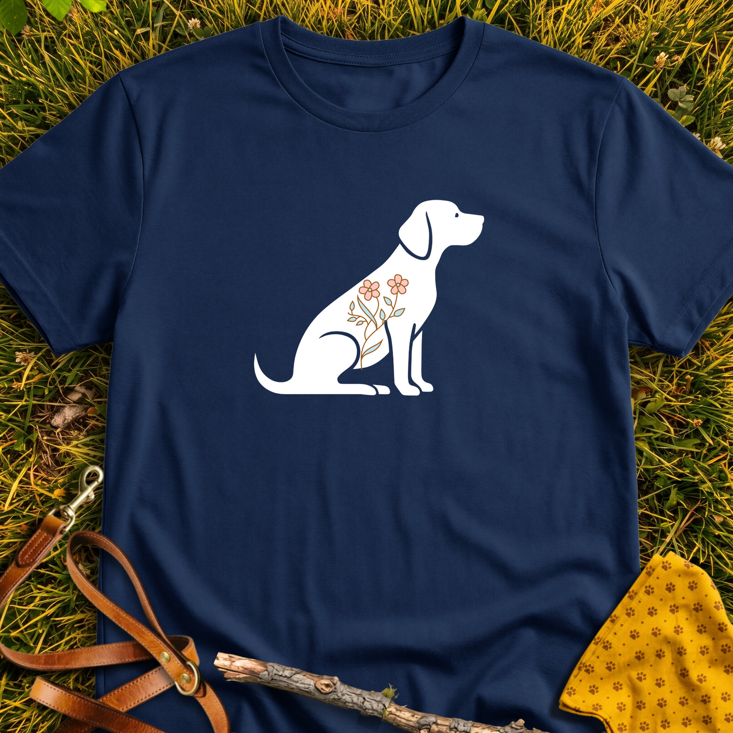 Flower Dog Silhouette T-shirt T-shirt in Navy - Furever Mode rescue dog tee