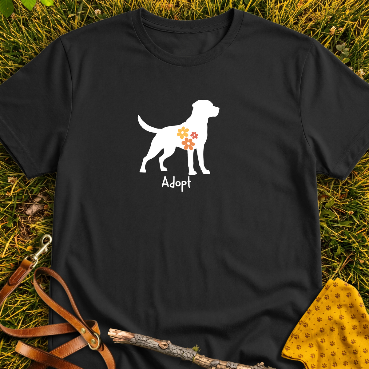 Flower Dog T-shirt T-shirt in Black - Furever Mode rescue dog tee