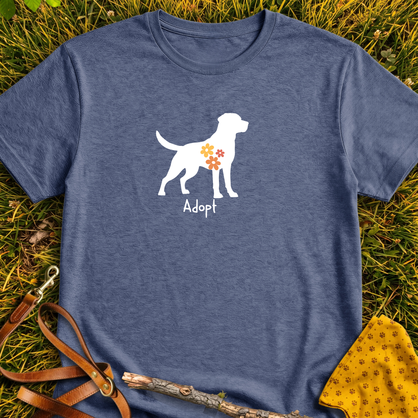 Flower Dog T-shirt T-shirt in Heather Navy - Furever Mode rescue dog tee