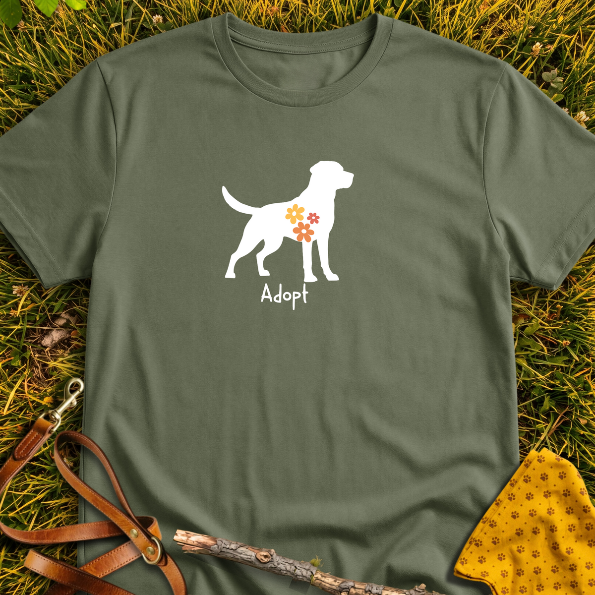 Flower Dog T-shirt T-shirt in Military Green - Furever Mode rescue dog tee