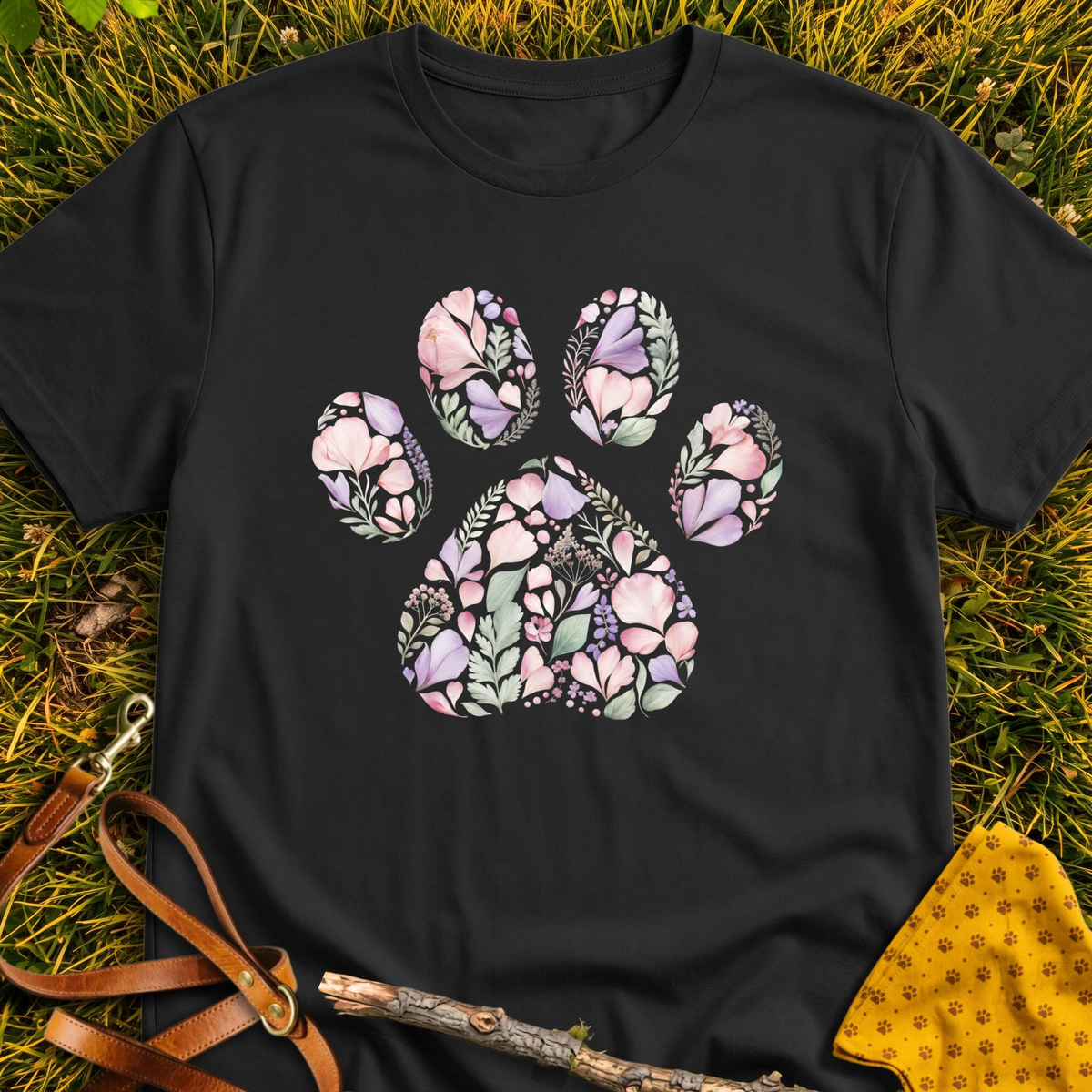 Flower Paw T-shirt T-shirt in Black - Furever Mode rescue dog tee