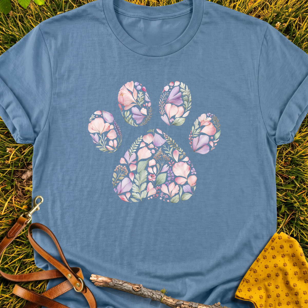 Flower Paw T-shirt T-shirt in Indigo Blue - Furever Mode rescue dog tee