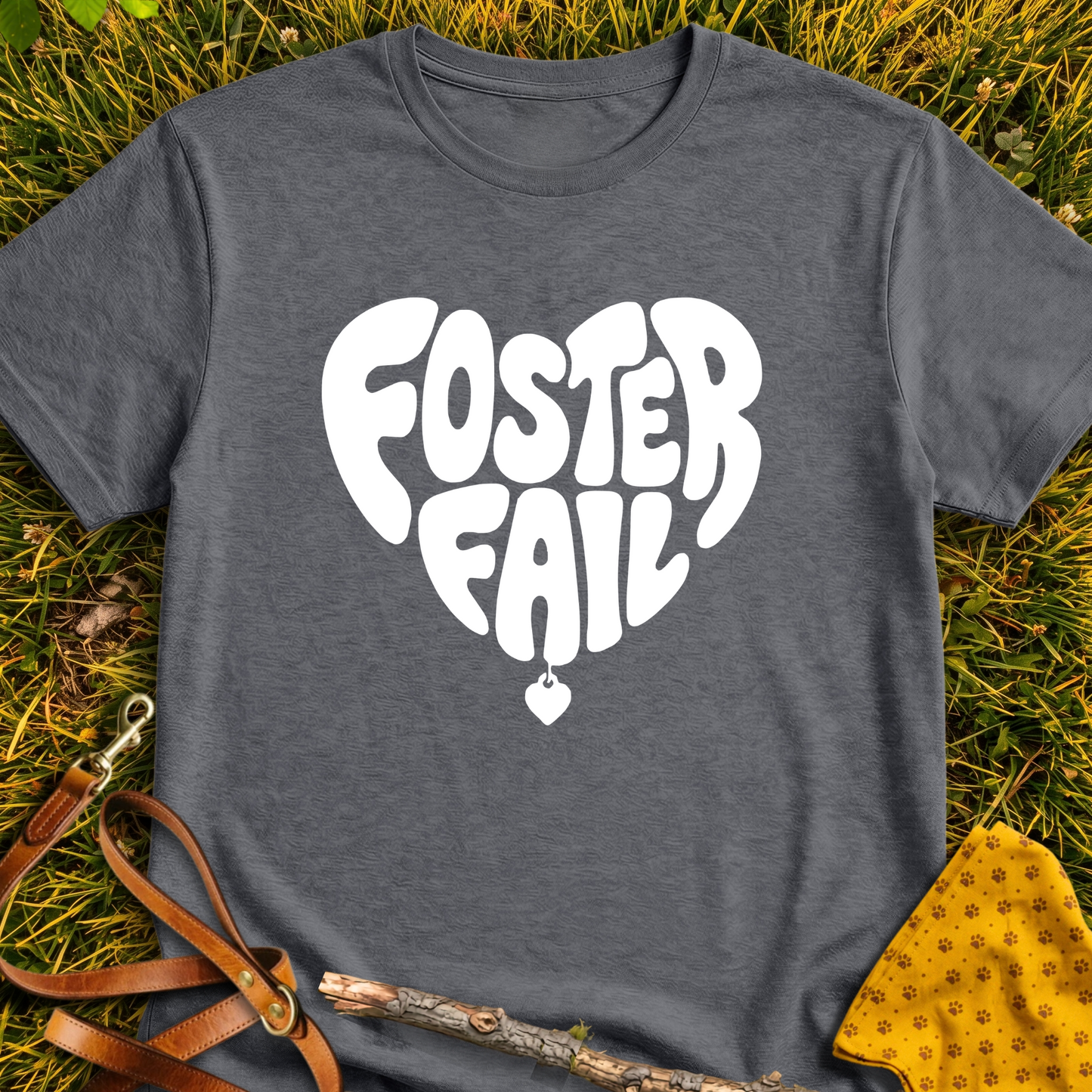 Foster Fail Heart T-shirt T-shirt in Dark Heather - Furever Mode rescue dog tee