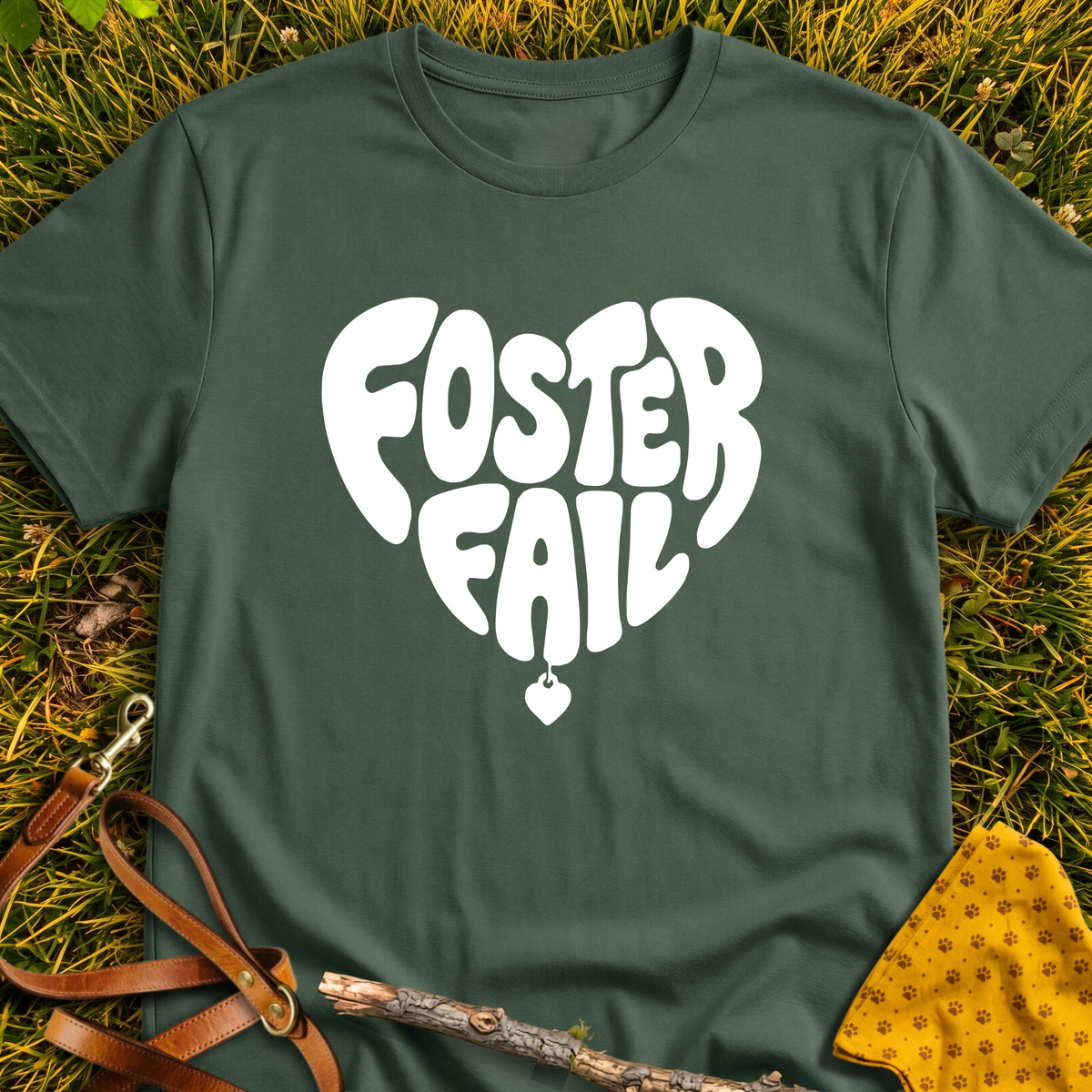 Foster Fail Heart T-shirt T-shirt in Military Green - Furever Mode rescue dog tee