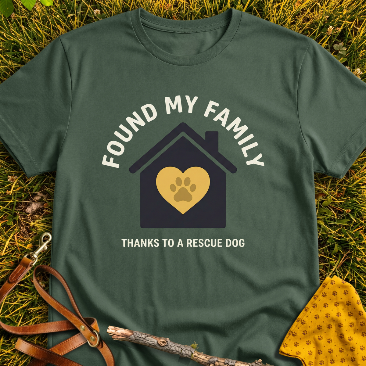 Found Family T-shirt T-shirt in Military Green - Furever Mode rescue dog tee